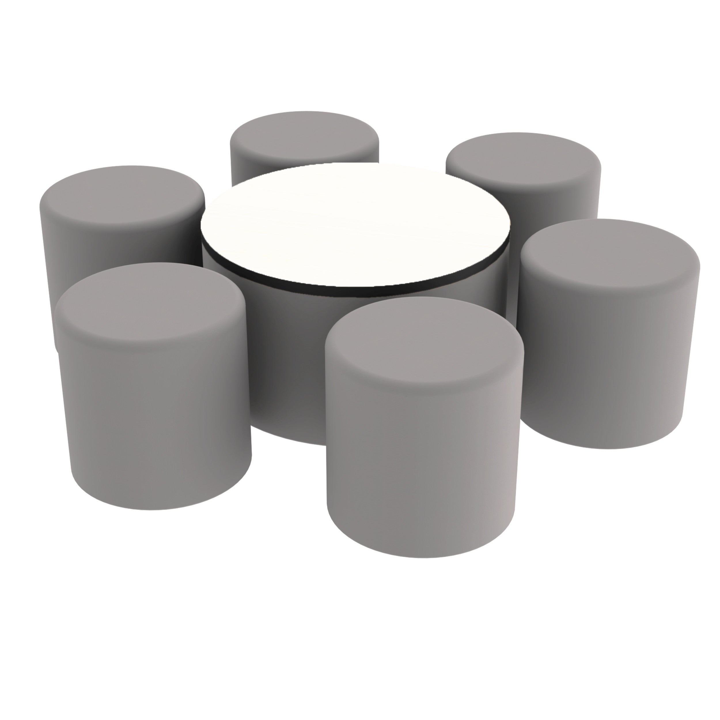 Pro Series Dry-Erase 30" Round Ottoman Table with Round 18" H Seating, 7-Piece Set - Gray/Whiteboard