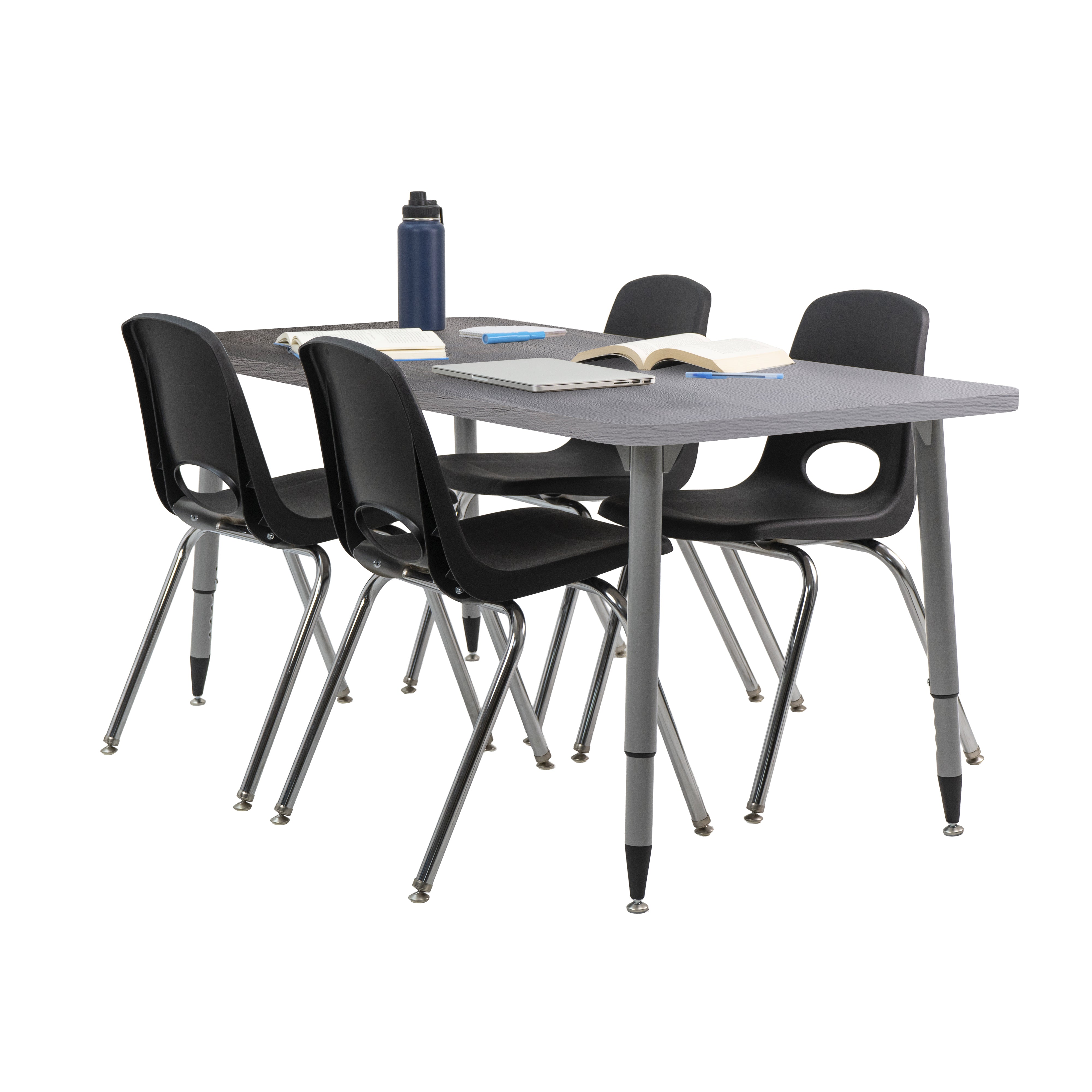 Adapte 30" x 60" Rectangle Woodgrain Activity Table with Adjustable Tapered Legs - Gray Wood/Silver