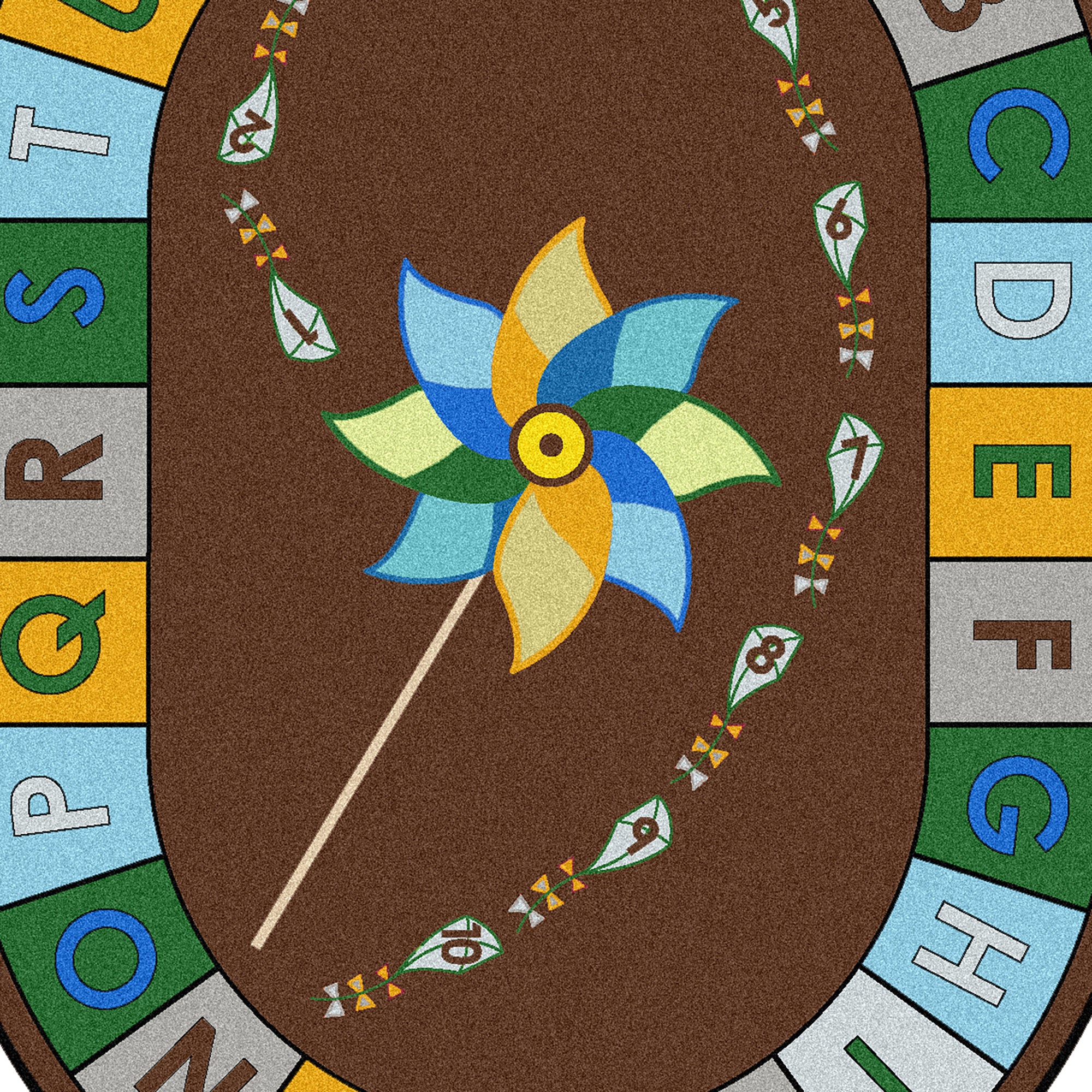 Alphabet Pinwheel 10'9" x 13'2" Oval area rug in color Earthtone