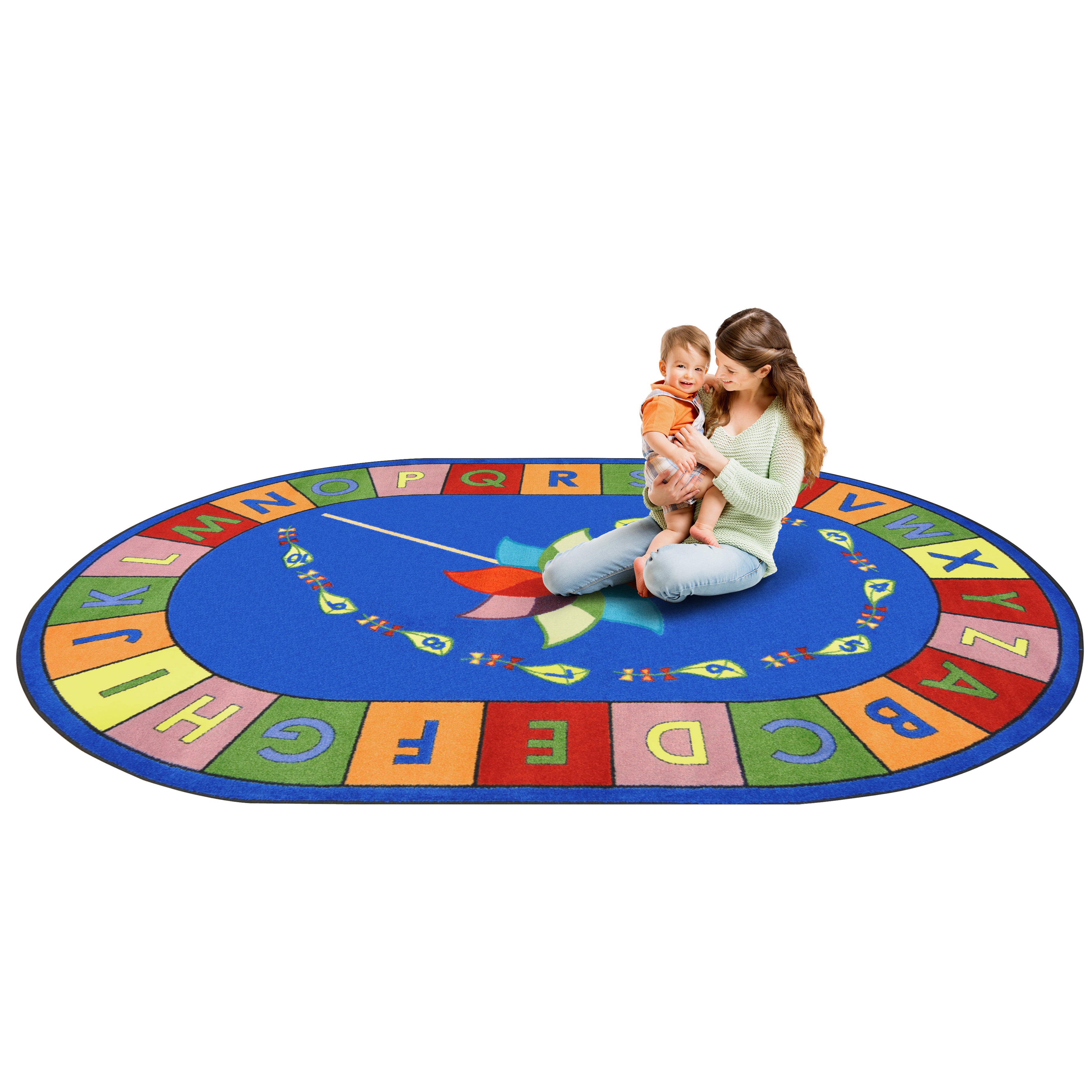 Alphabet Pinwheel 7'8" x 10'9" Oval area rug in color Multi