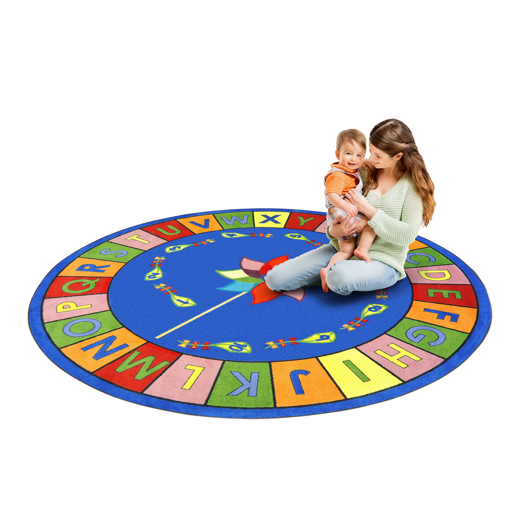Alphabet Pinwheel 13'2" Round area rug in color Multi