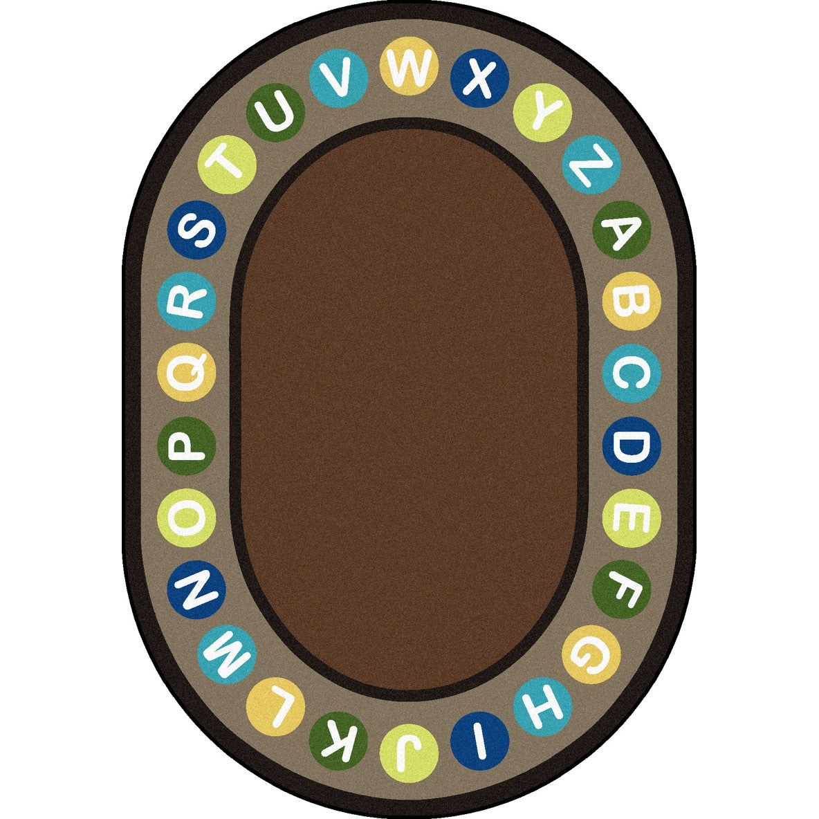 Alphabet Spots 7'8" x 10'9" Oval area rug in color Earthtone