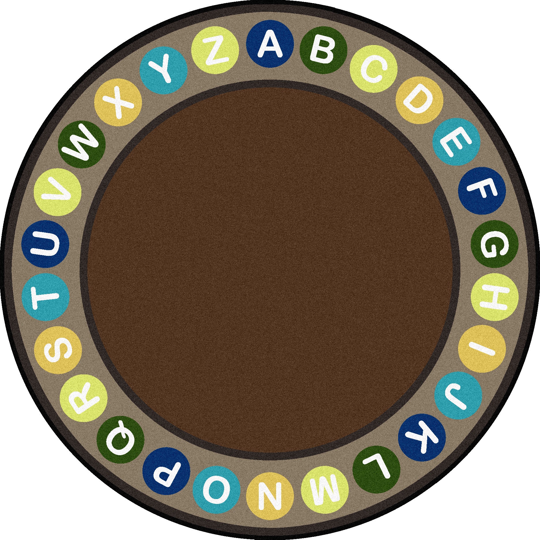 Alphabet Spots 13'2" Round area rug in color Earthtone