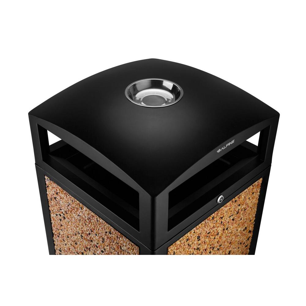 Alpine Industries Rugged 40-Gallon All-Weather Trash Containers with Stone Panels and Ash Tray