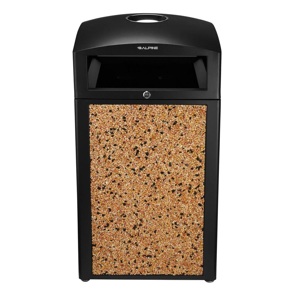 Alpine Industries Rugged 40-Gallon All-Weather Trash Containers with Stone Panels and Ash Tray