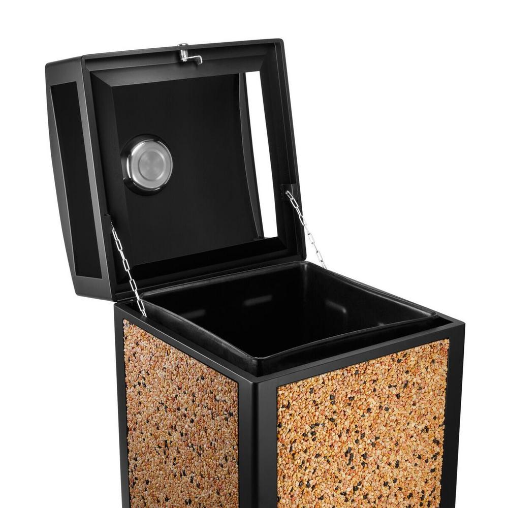 Alpine Industries 40 Gal. Stone Steel All-Weather Panel Outdoor Commercial Trash Can with Ash Tray Lid 2 Pack