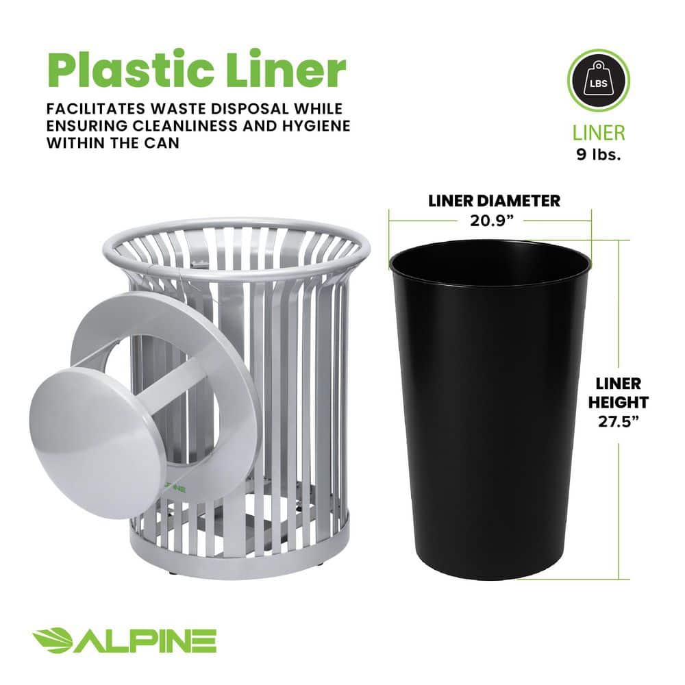 Alpine Industries 36 Gallon Silver Trash Can with Dome Lid