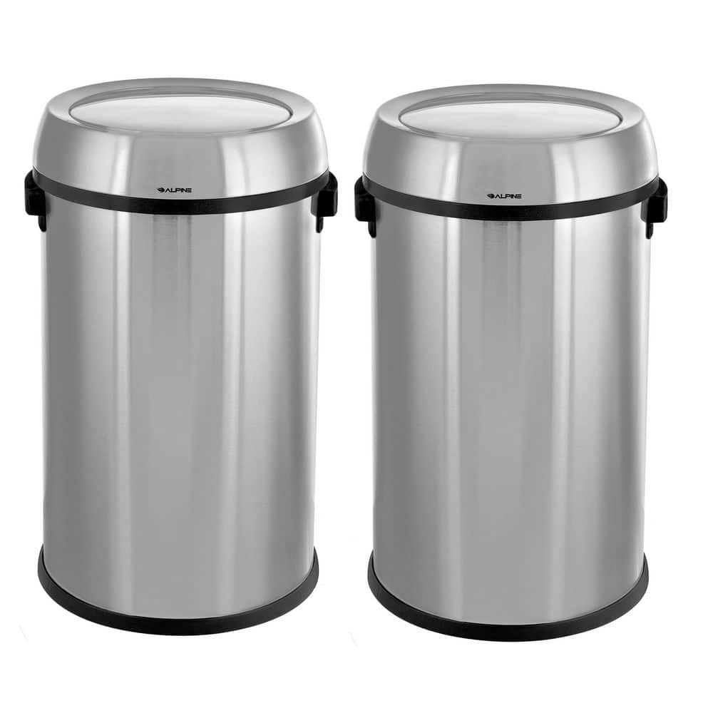 17 Gal. Stainless Steel Commercial Trash Can with Swing Lid 2 Pack
