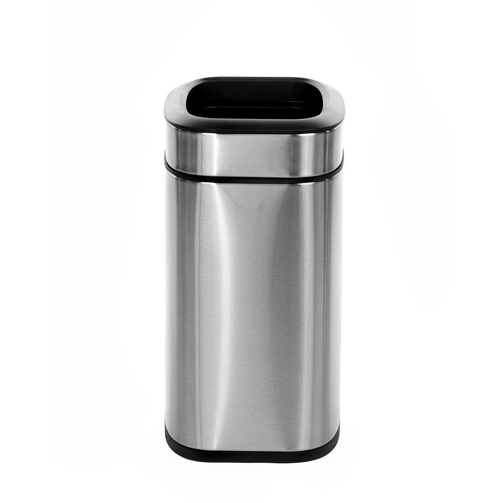 Alpine Industries 10 L / 2.6 Gal Stainless Steel Slim Open Trash Can, Brushed Stainless Steel