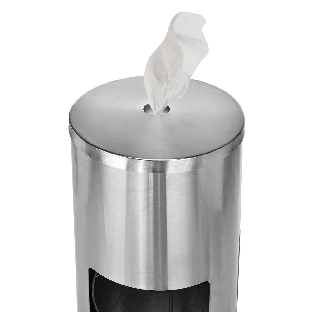 Floor Stand Wipe Dispenser, with High Capacity Built-in Trash Can, Stainless Steel