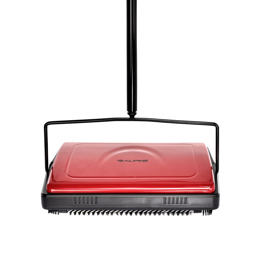 Alpine Industries Triple Brush Floor and Carpet Sweeper, Red