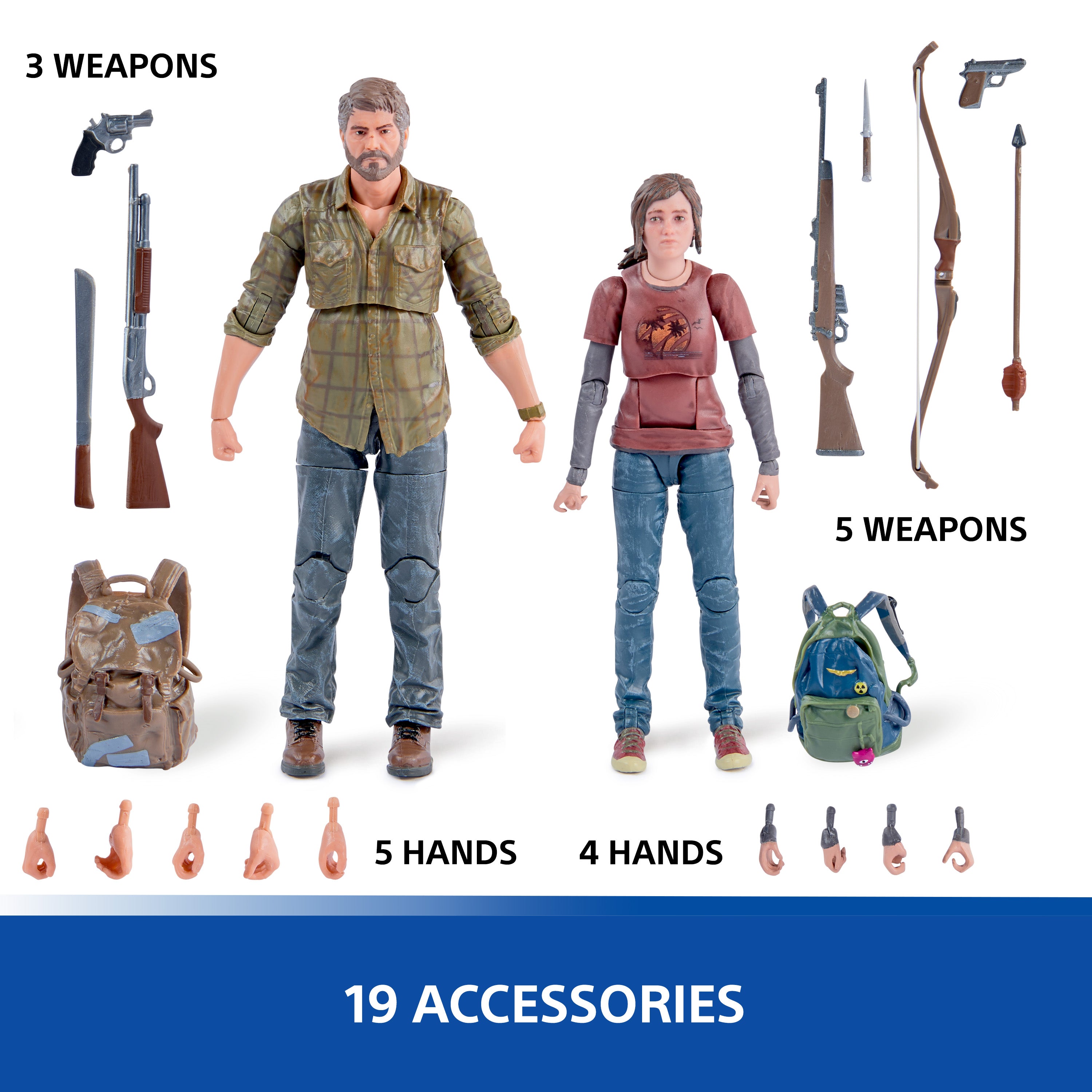 PlayStation The Last of Us, 2-Pack 6” Joel & Ellie Action Figures with 19 Accessories, The Shapes Collection, For PS5 Fans & Collectors Ages 17+