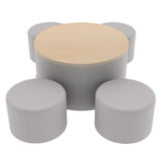 Pro Series 30" Round Ottoman Table with Round 12" H Seating, 5-Piece Set - Gray/Maple