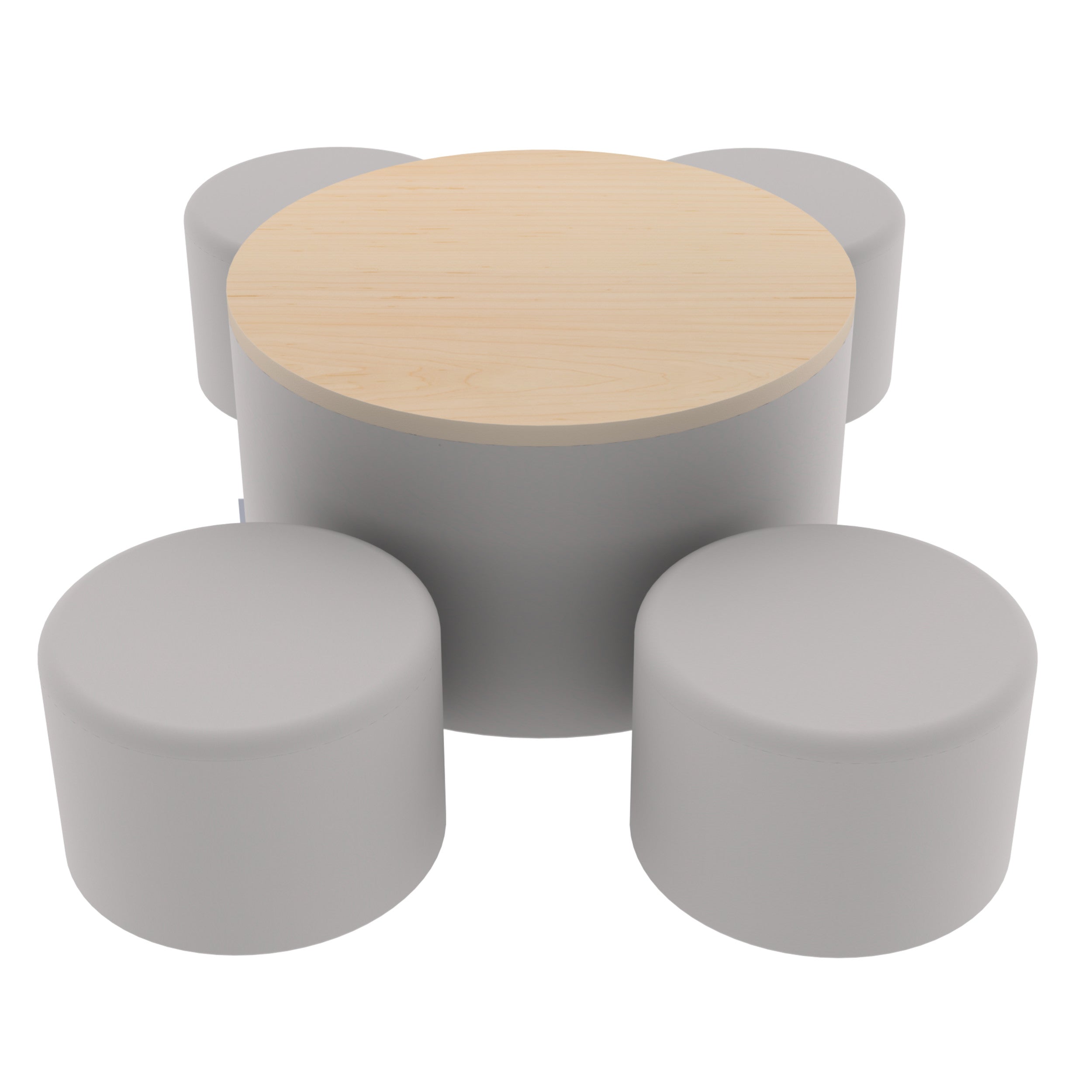 Pro Series 30" Round Ottoman Table with Round 12" H Seating, 5-Piece Set - Gray/Maple