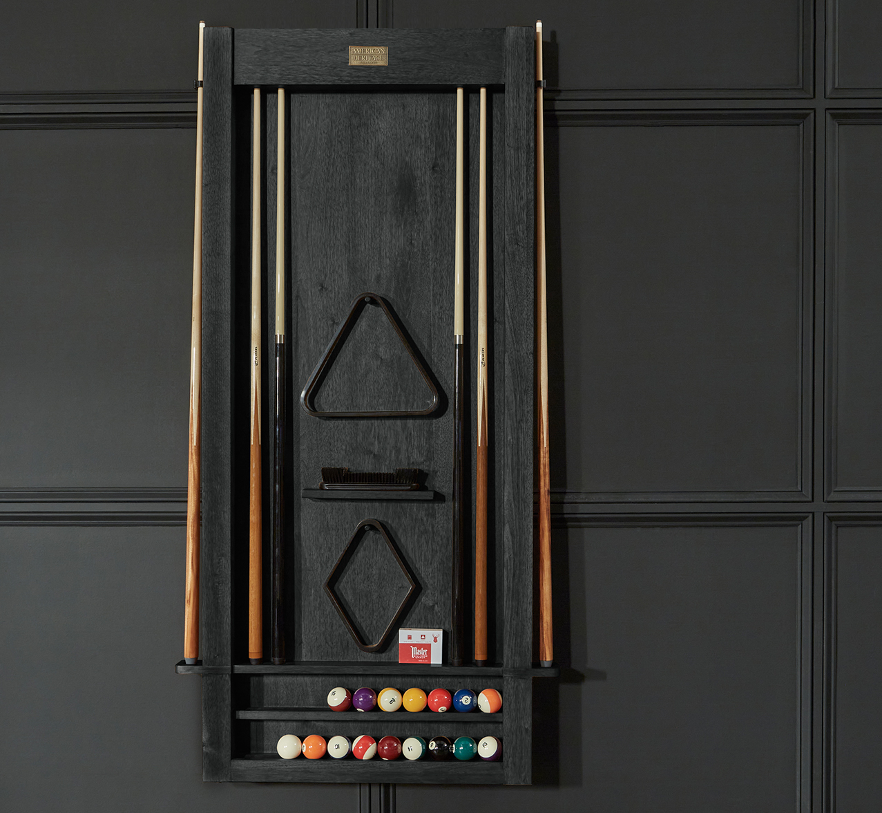 American Heritage® Alta 6-Cue Wall Mounted Cue Rack , Black Ash (cues and balls not included)