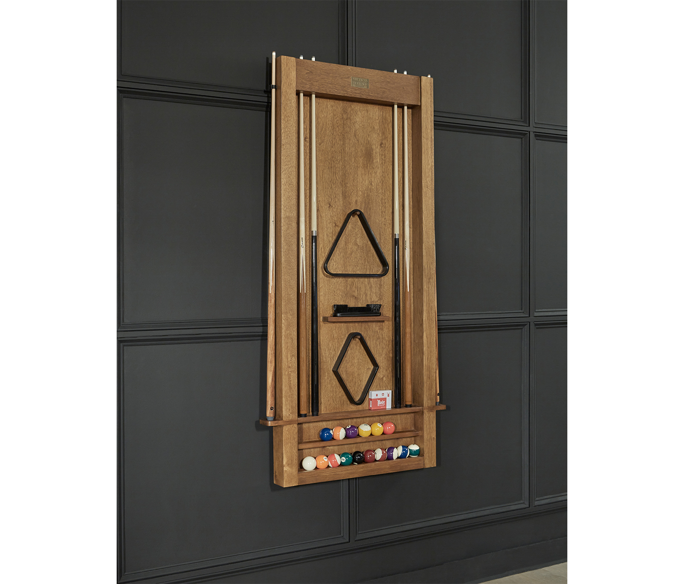 American Heritage® Alta 6-Cue Wall Mounted Cue Rack , Brushed Walnut (cues and balls not included)