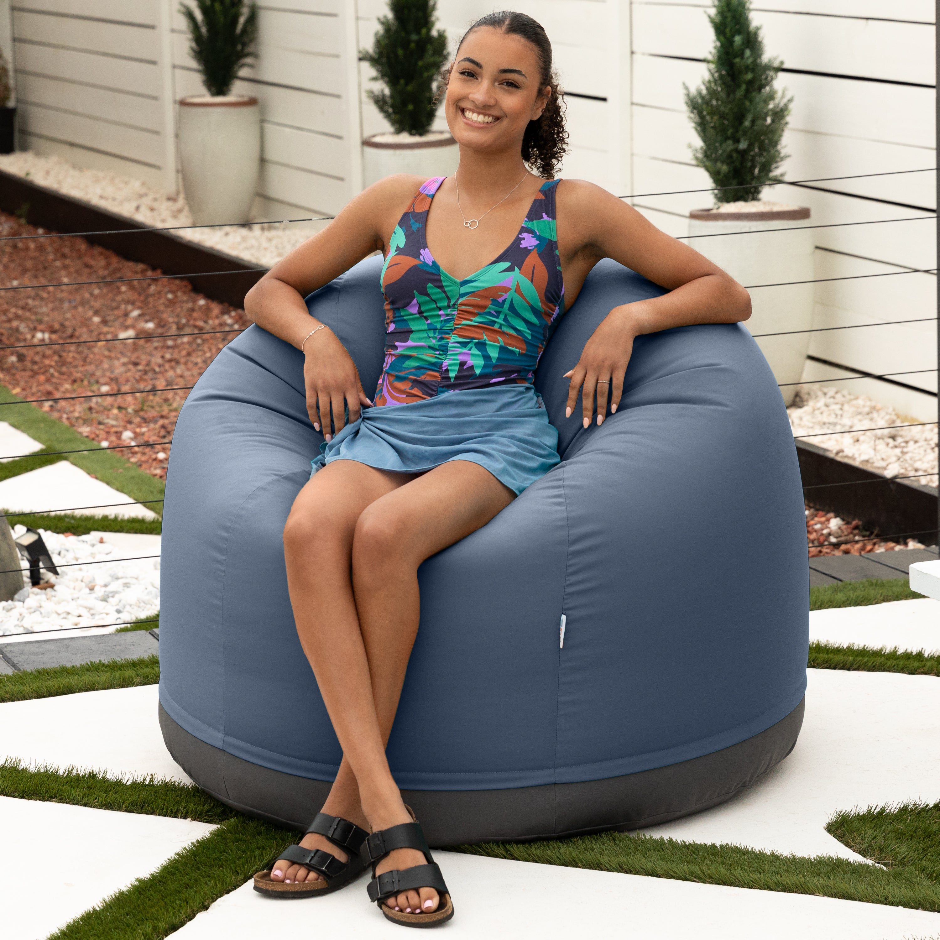 Jaxx Palmetto Large Round Outdoor Bean Bag Club Chair - Sunbrella Navy