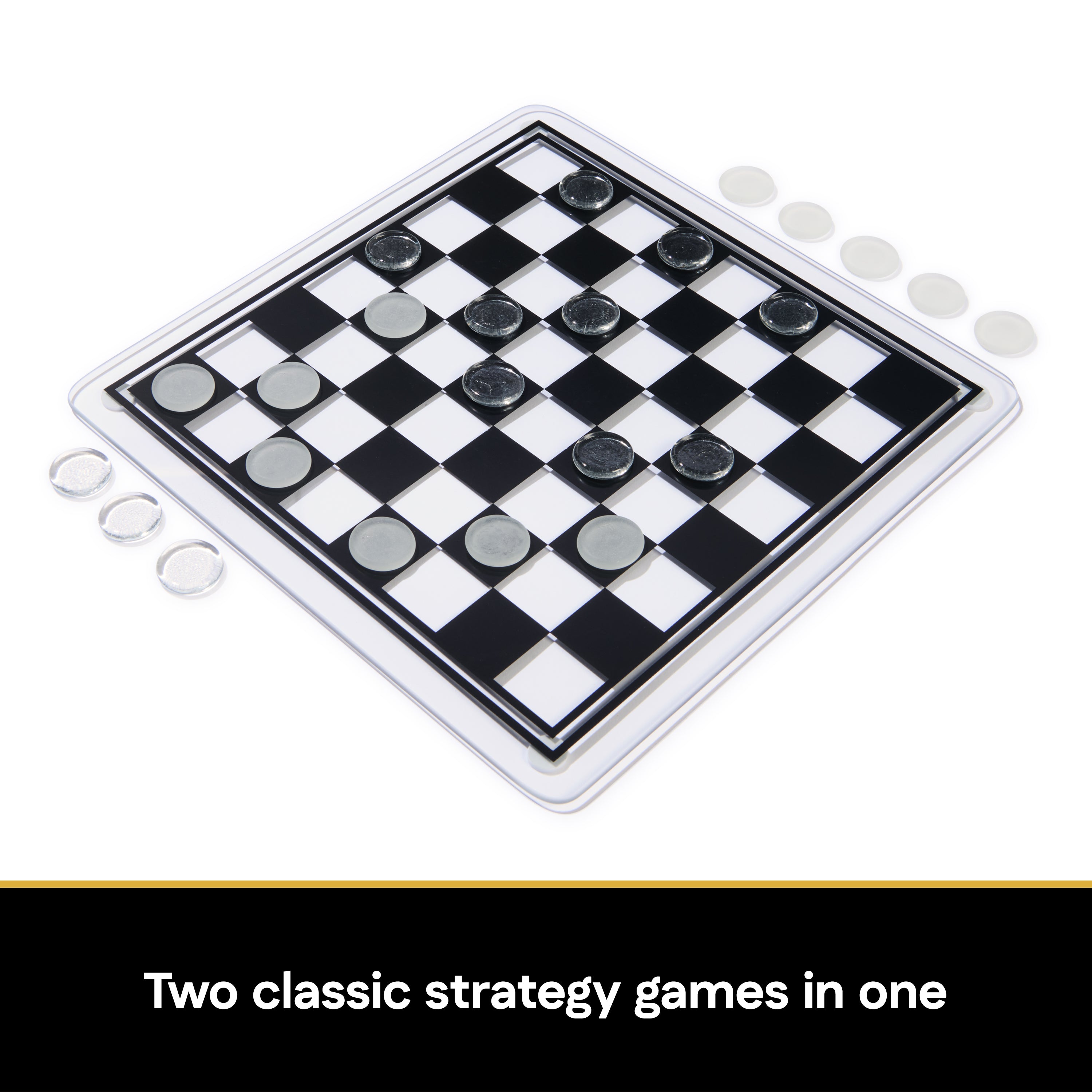 Spin Master Games, Cardinal Classics, Black and Clear Chess & Checkers Set with Glass Gameboard, for Adults and Kids Ages 8 and up