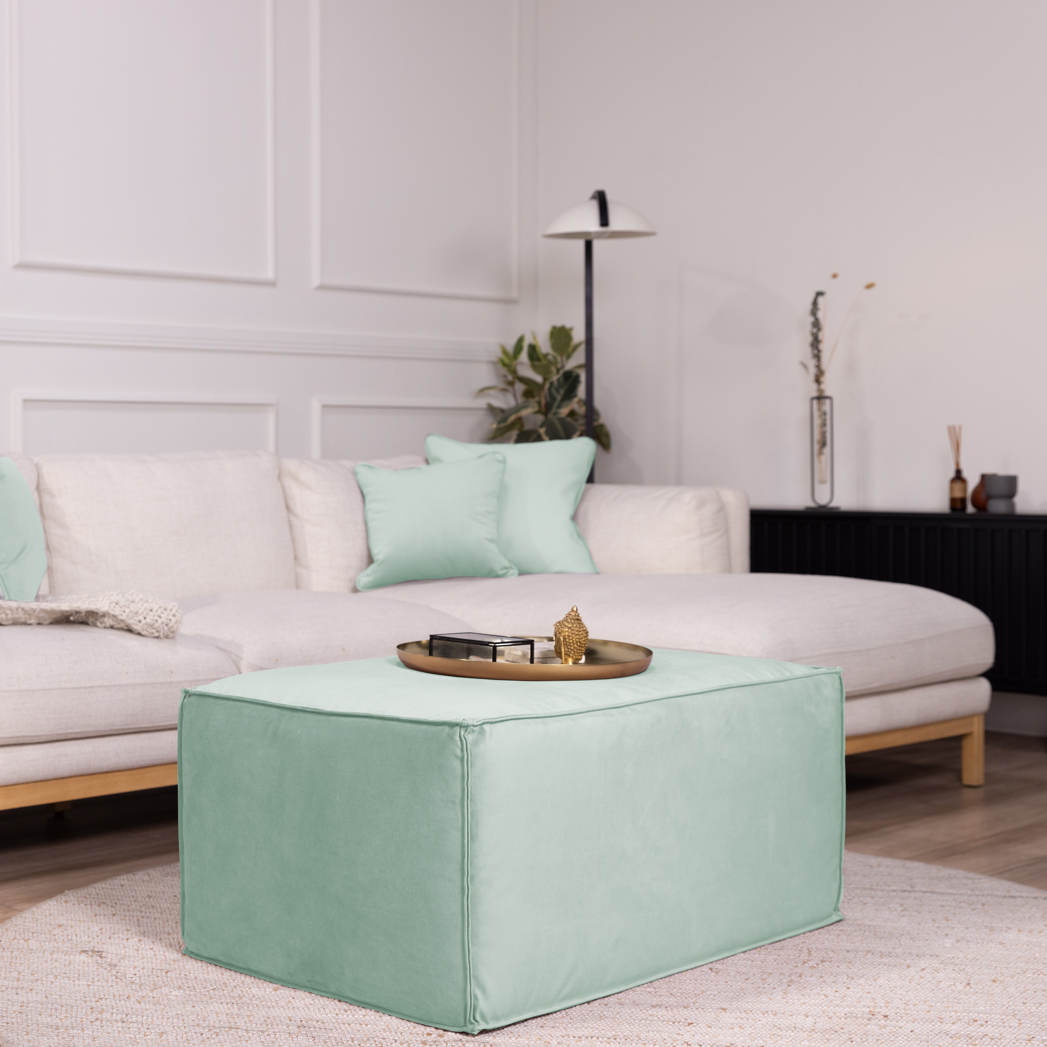 Overstuffed 36" x 24" Rectangle Microfiber Ottoman, 16" Height - Aloe