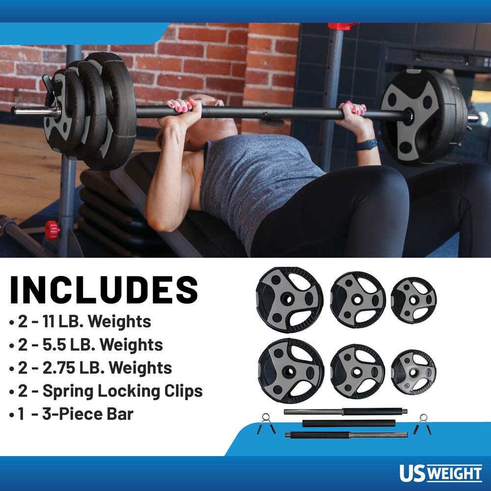 US Weight 43 LB Barbell Weight Set with 55" Adjustable Bar