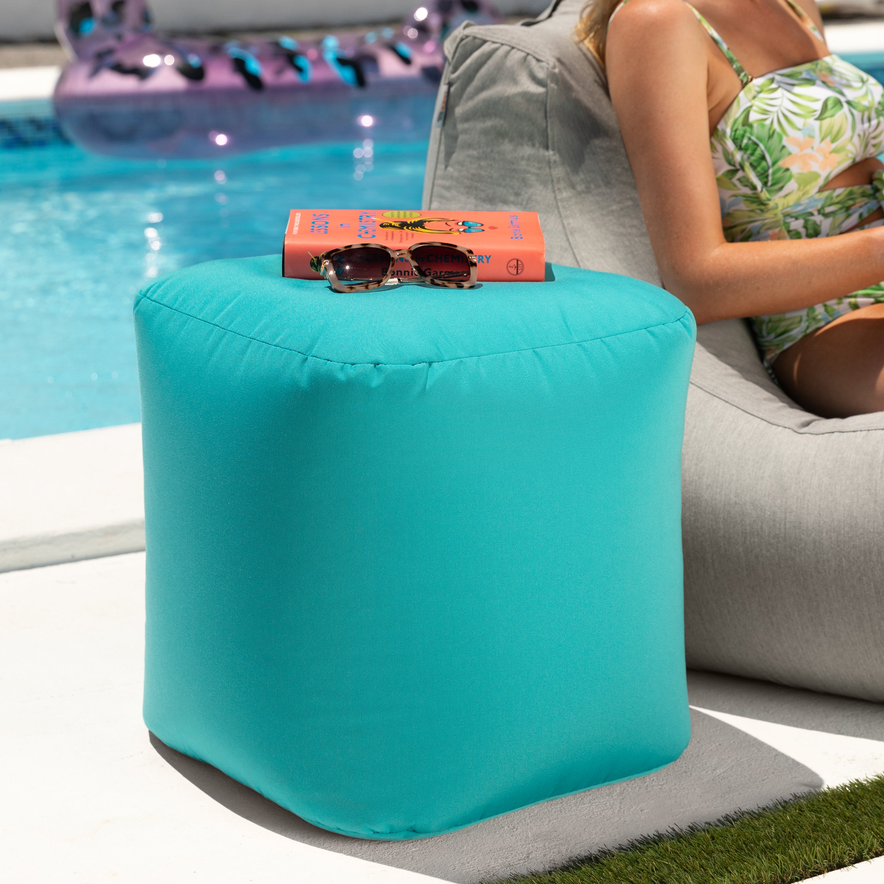 Jaxx Luckie Outdoor Patio Bean Bag Ottoman, Light Blue