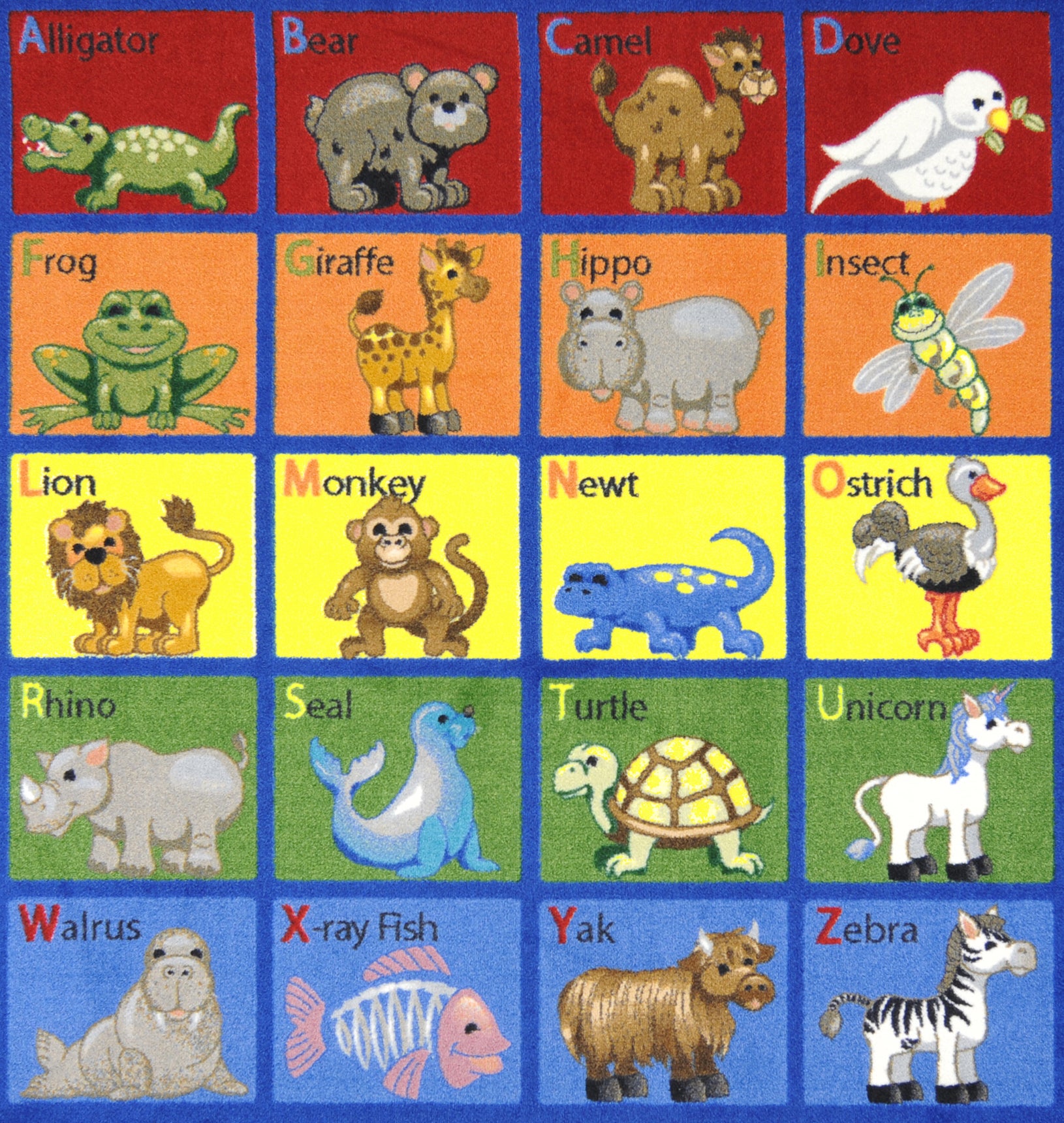 Animal Phonics 7'7" Round area rug in color Multi