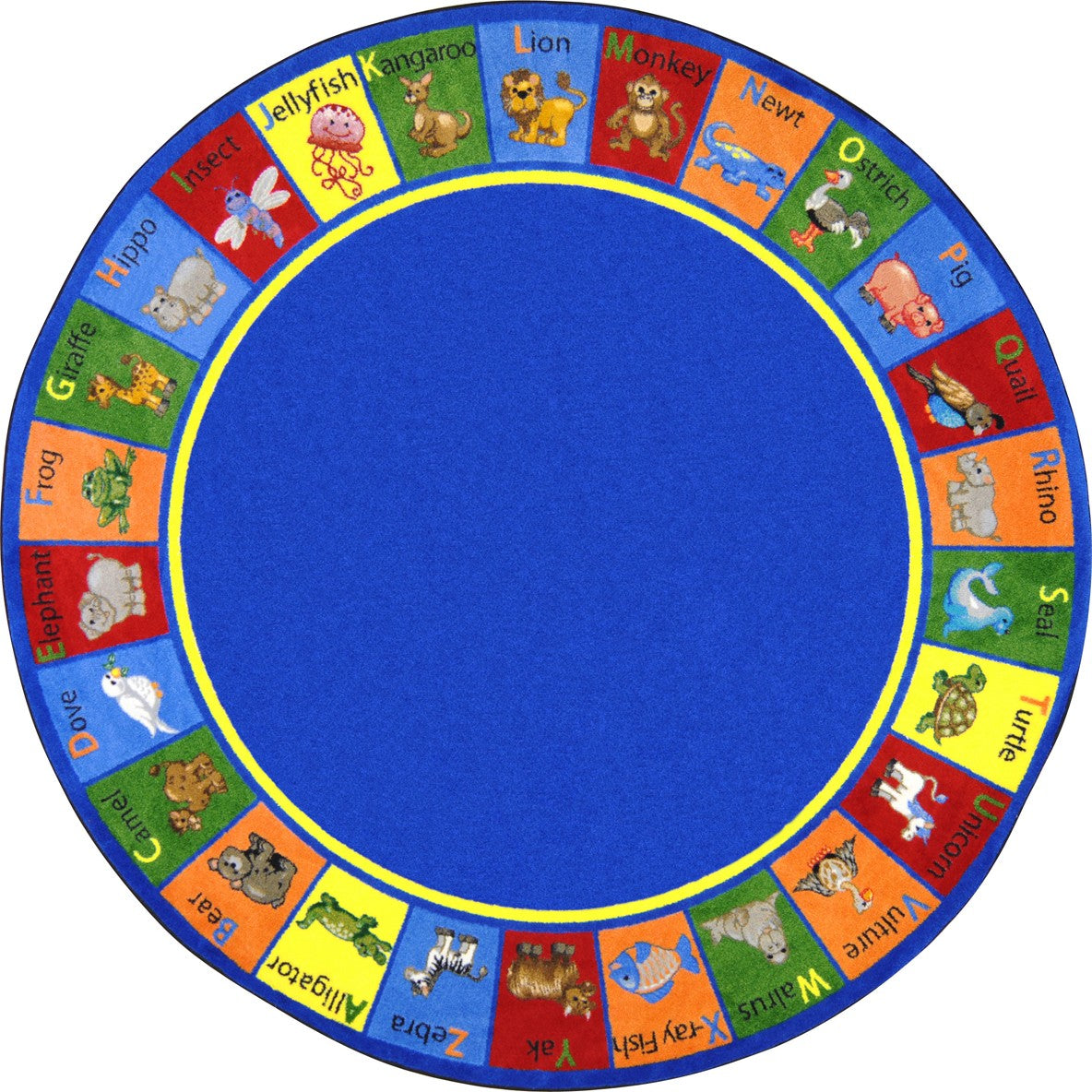 Animal Phonics 7'7" Round area rug in color Multi