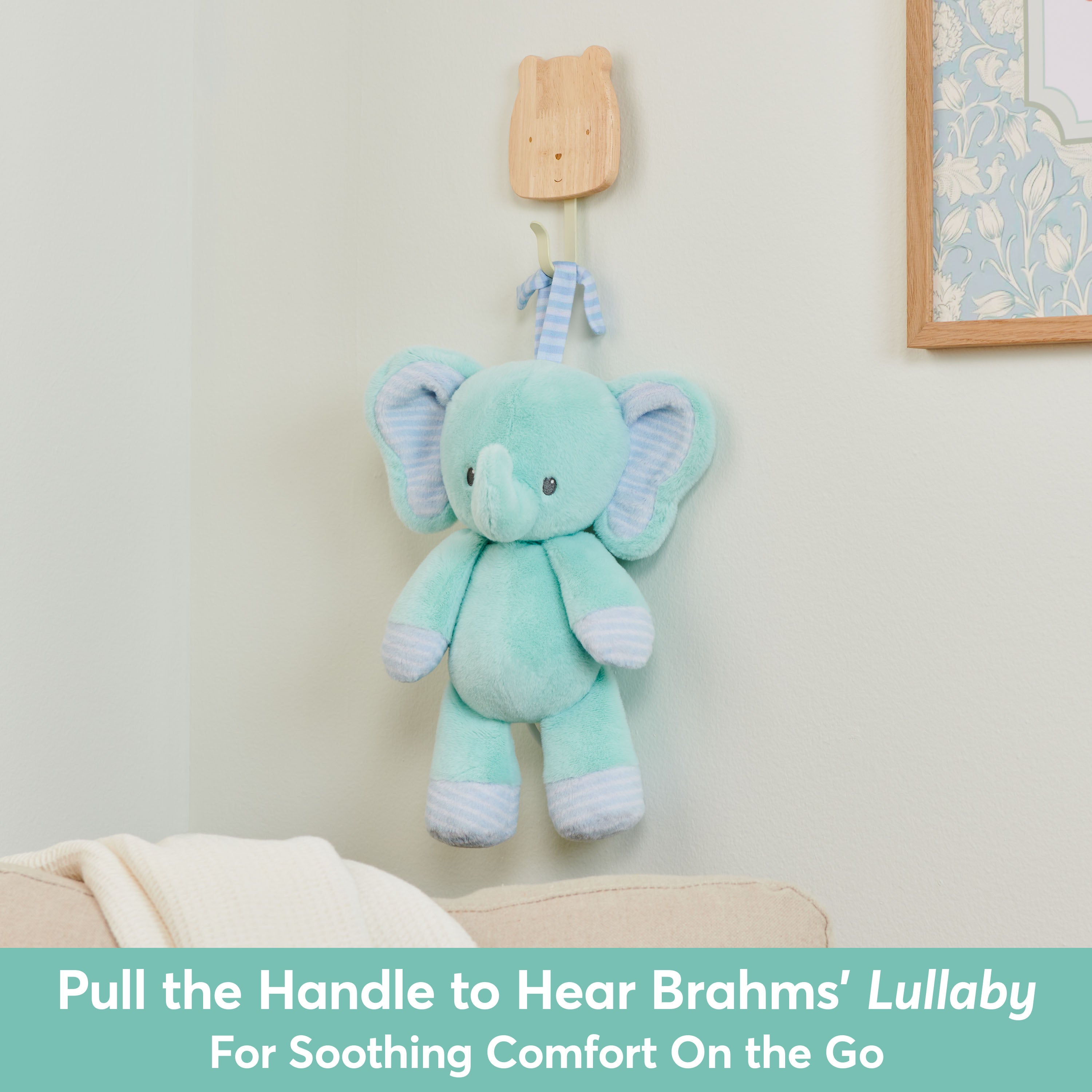 Baby GUND Safari Friends Elephant Pull-Down Musical Plush, Travel Friendly Sensory Toy with Stroller Loop for Ages 0 and Up, Blue, 12”