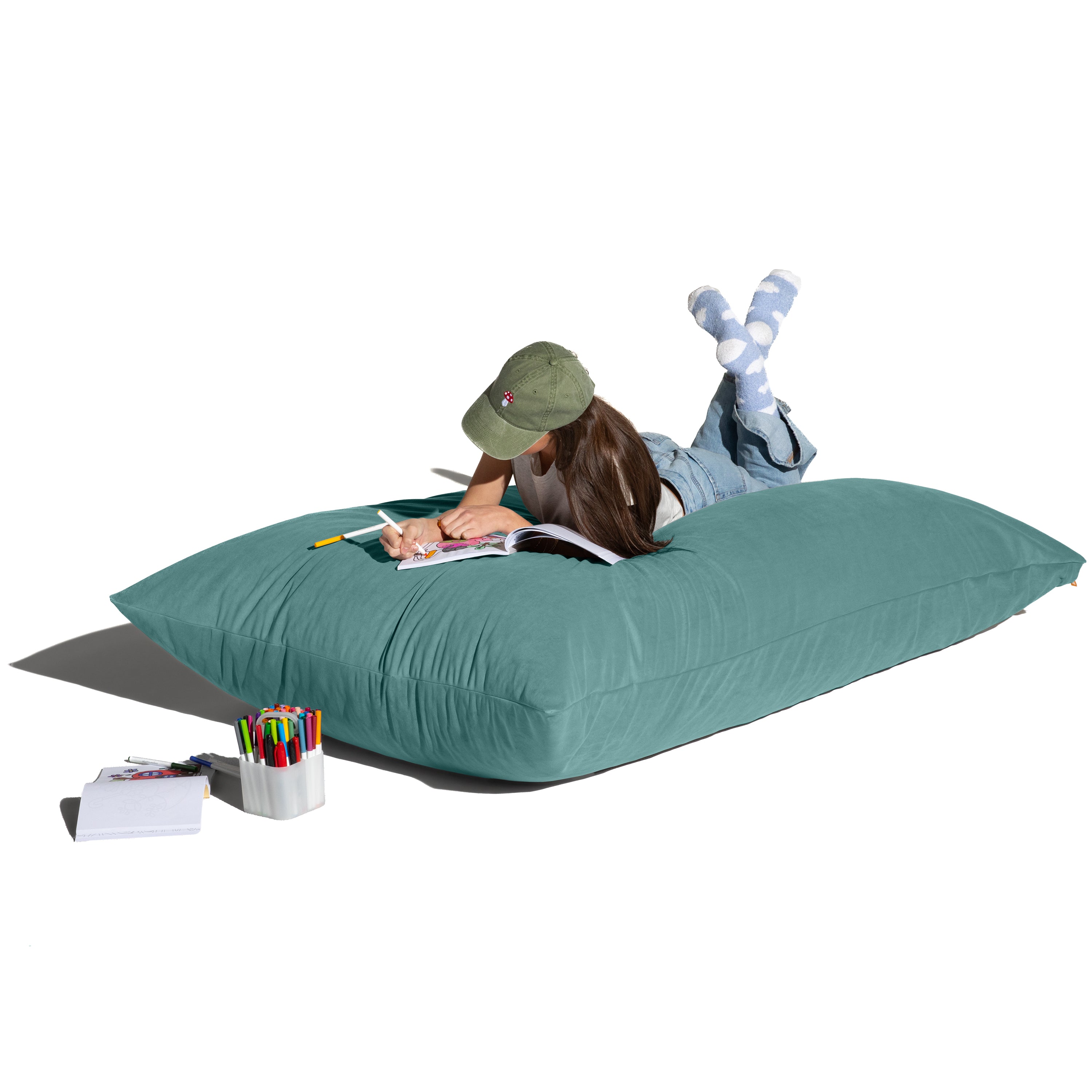 Jaxx Pillow Saxx 5.5-Foot Décor Bean Bag Giant Floor Pillow Lounge, Lush Velvet Turquoise