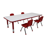 30" x 72" Rectangle Dry-Erase Activity Table with Chunky Legs and 10" Stack Chairs with Ball Glides, 5-Piece Set - Whiteboard/Red