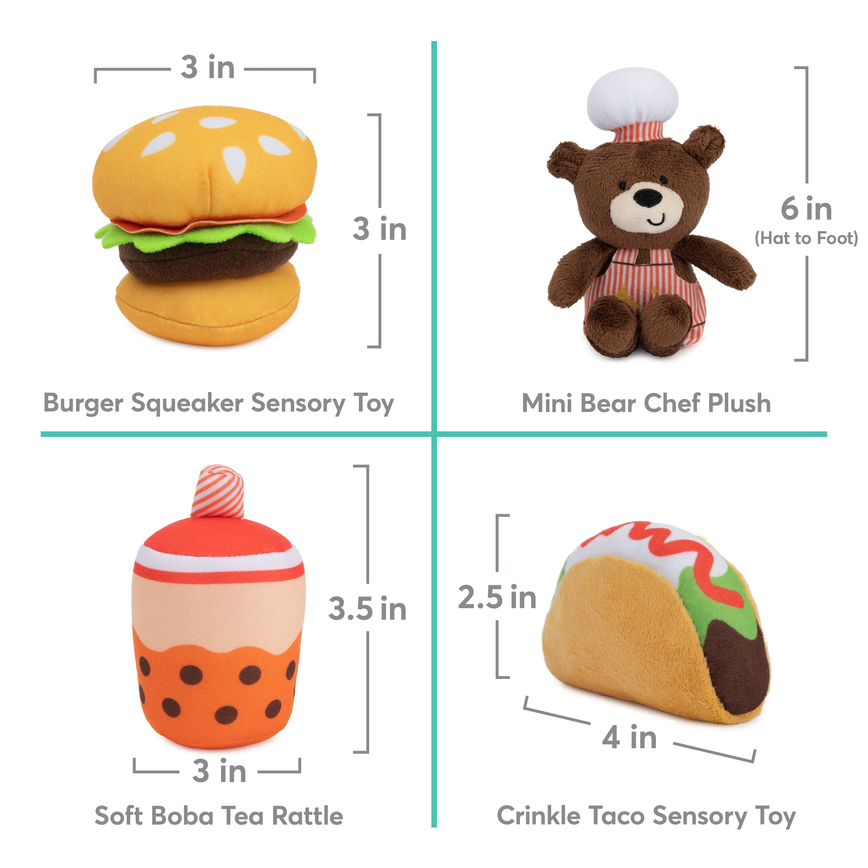 Baby GUND Play Soft Collection, My Little Food Truck 5-Piece Plush Playset with Rattle, Squeaker and Crinkle Sound Toys, Sensory Toy for Babies, 7.5”