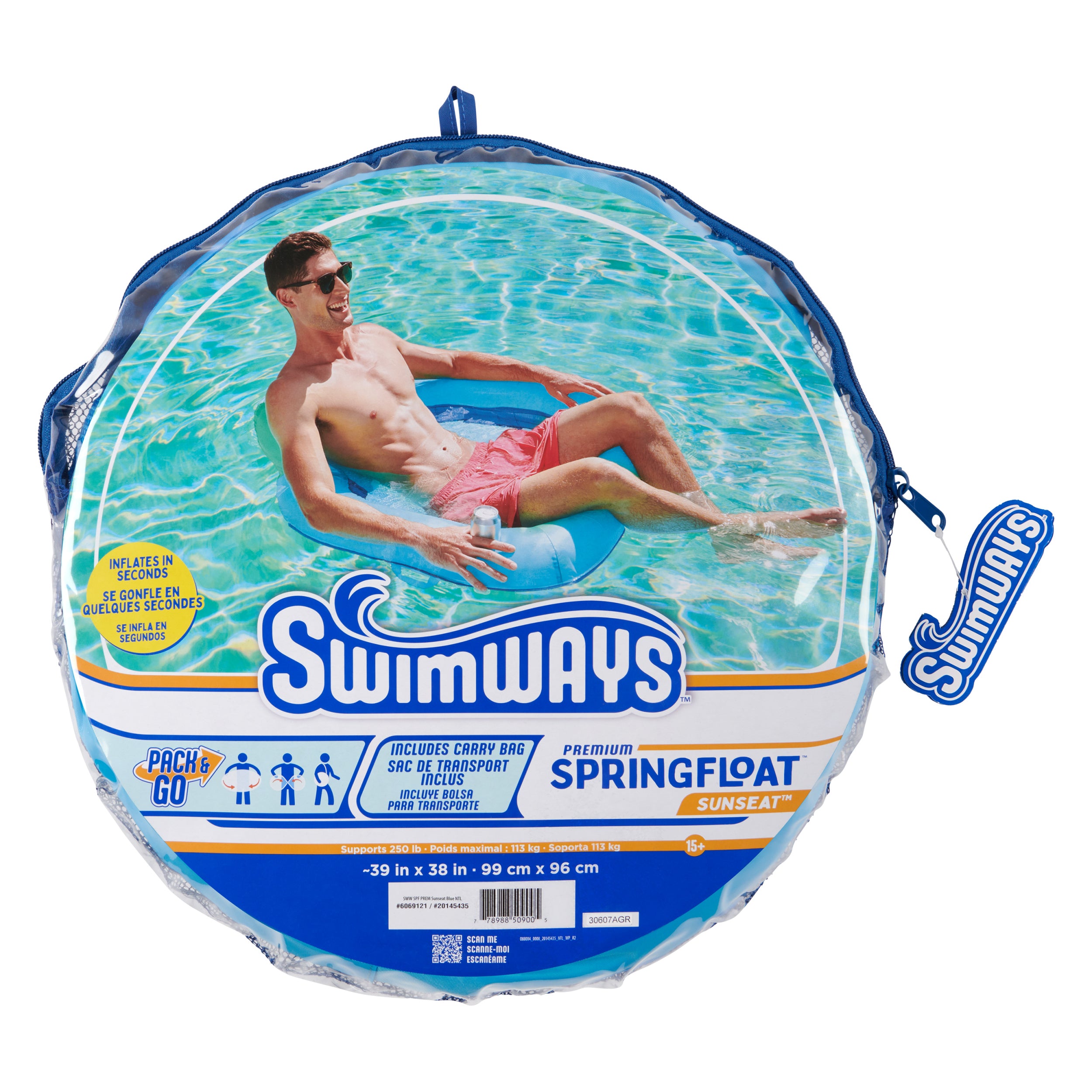 SwimWays Spring Float Premium SunSeat Inflatable Floating Chair with Hyper-Flate Valve, Blue