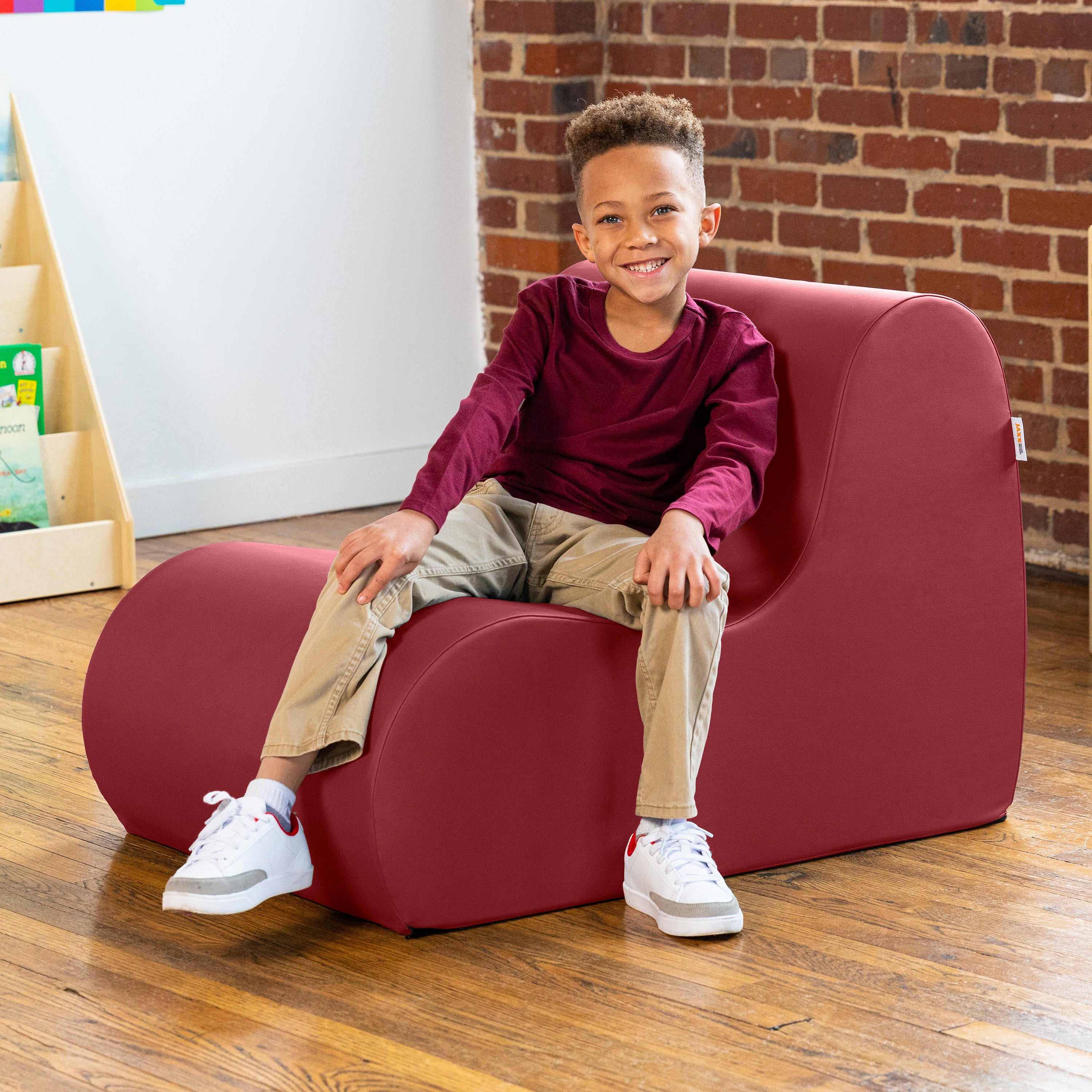 Jaxx Midtown Medium Classroom Soft Foam Chair - Premium Vinyl Cover - Claret Dark Red
