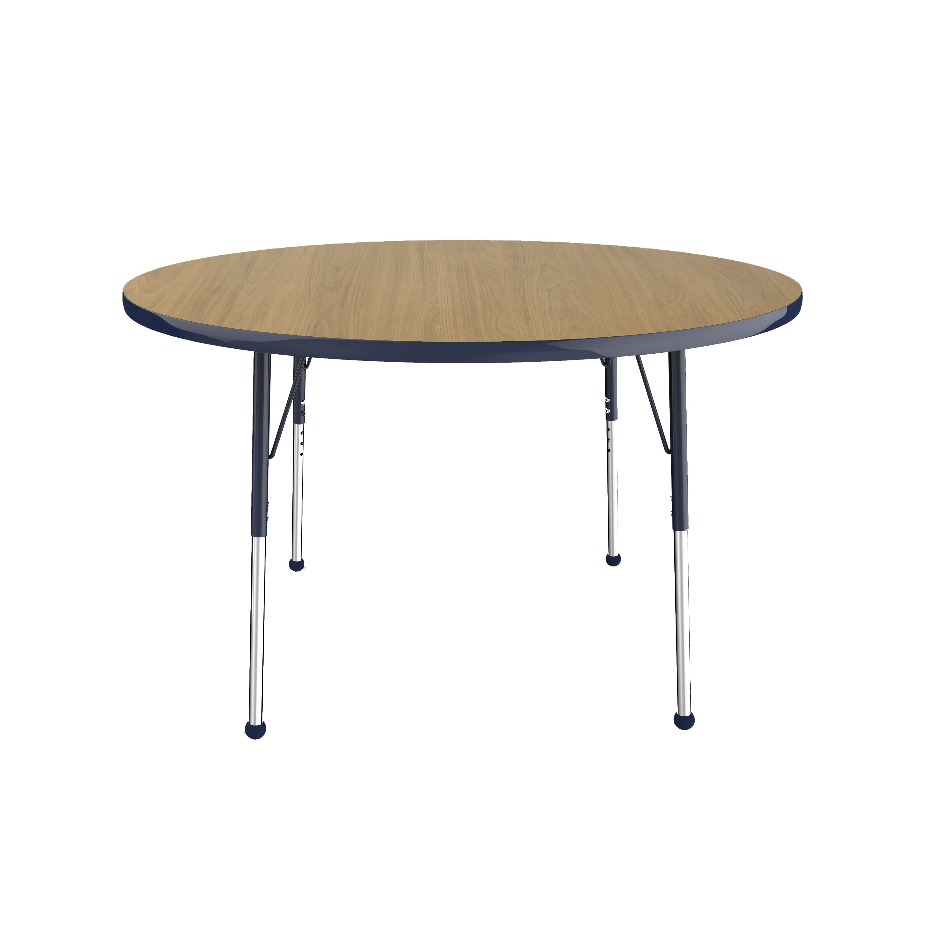 48" Round Thermofused Activity Table with Adjustable Standard Ball Glide Legs - Pasadena Oak/Navy