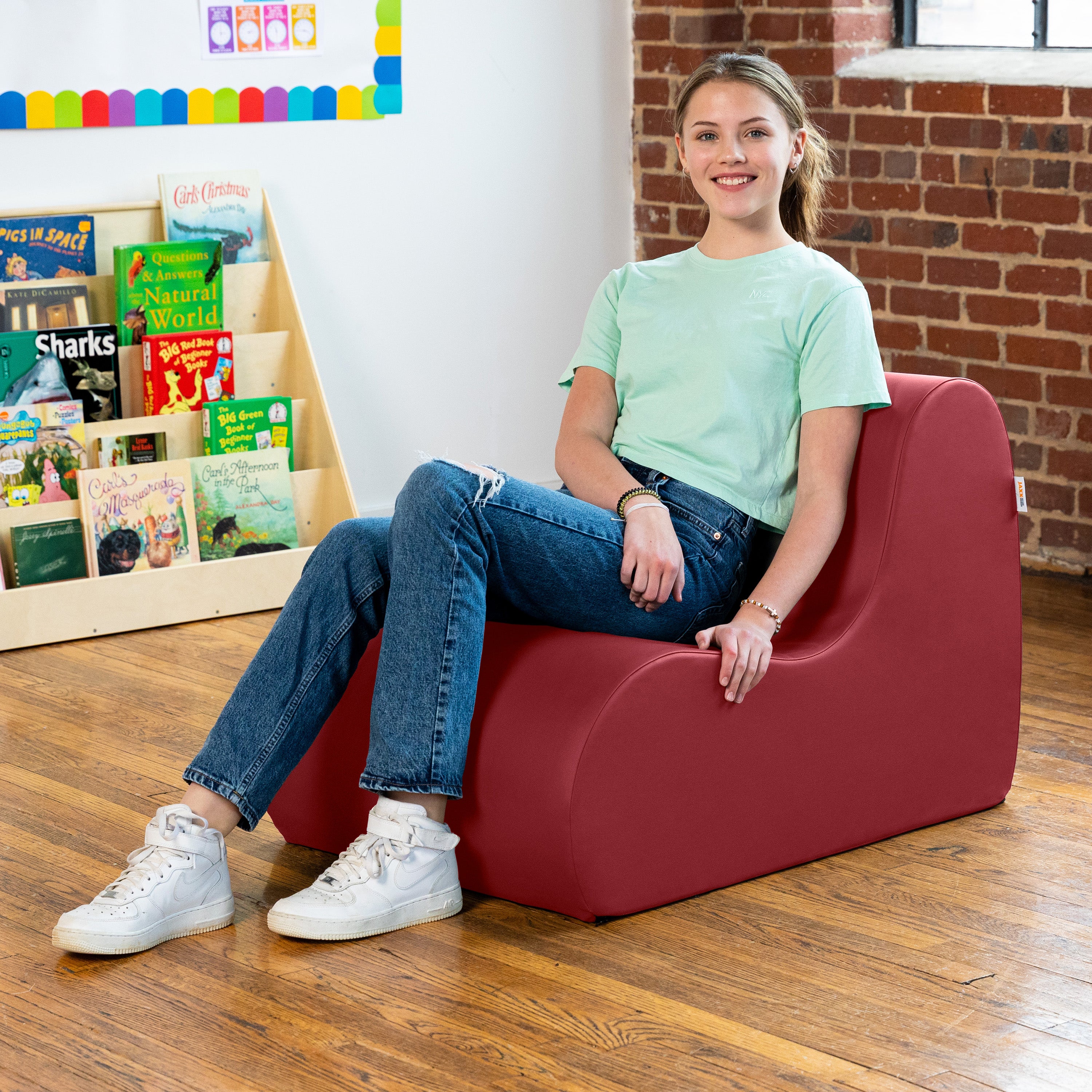 Jaxx Midtown Medium Classroom Soft Foam Chair - Premium Vinyl Cover - Claret Dark Red