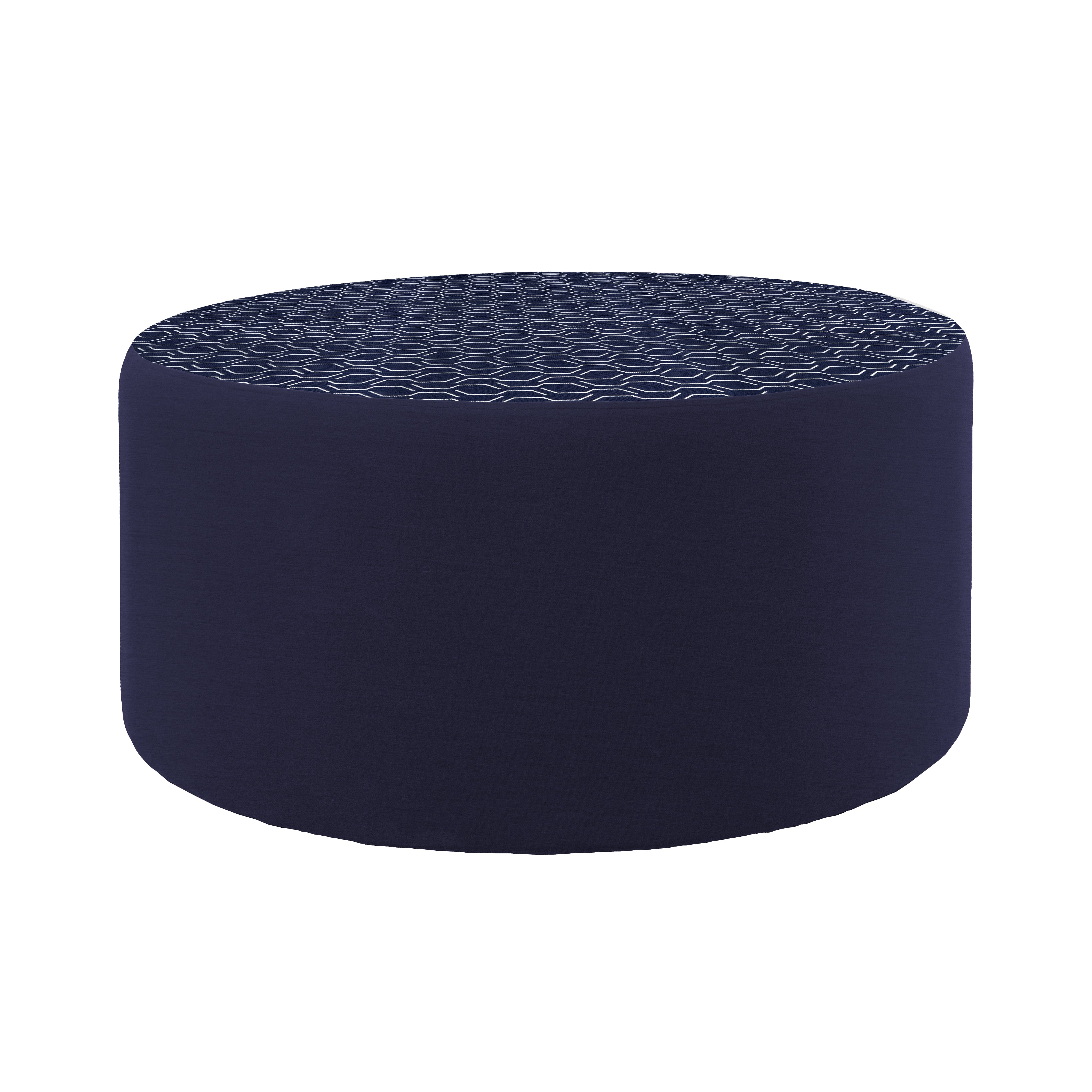 Outdoor 36" Round Ottoman with Sunbrella, 18" H - Adaptation Indigo/Canvas Navy
