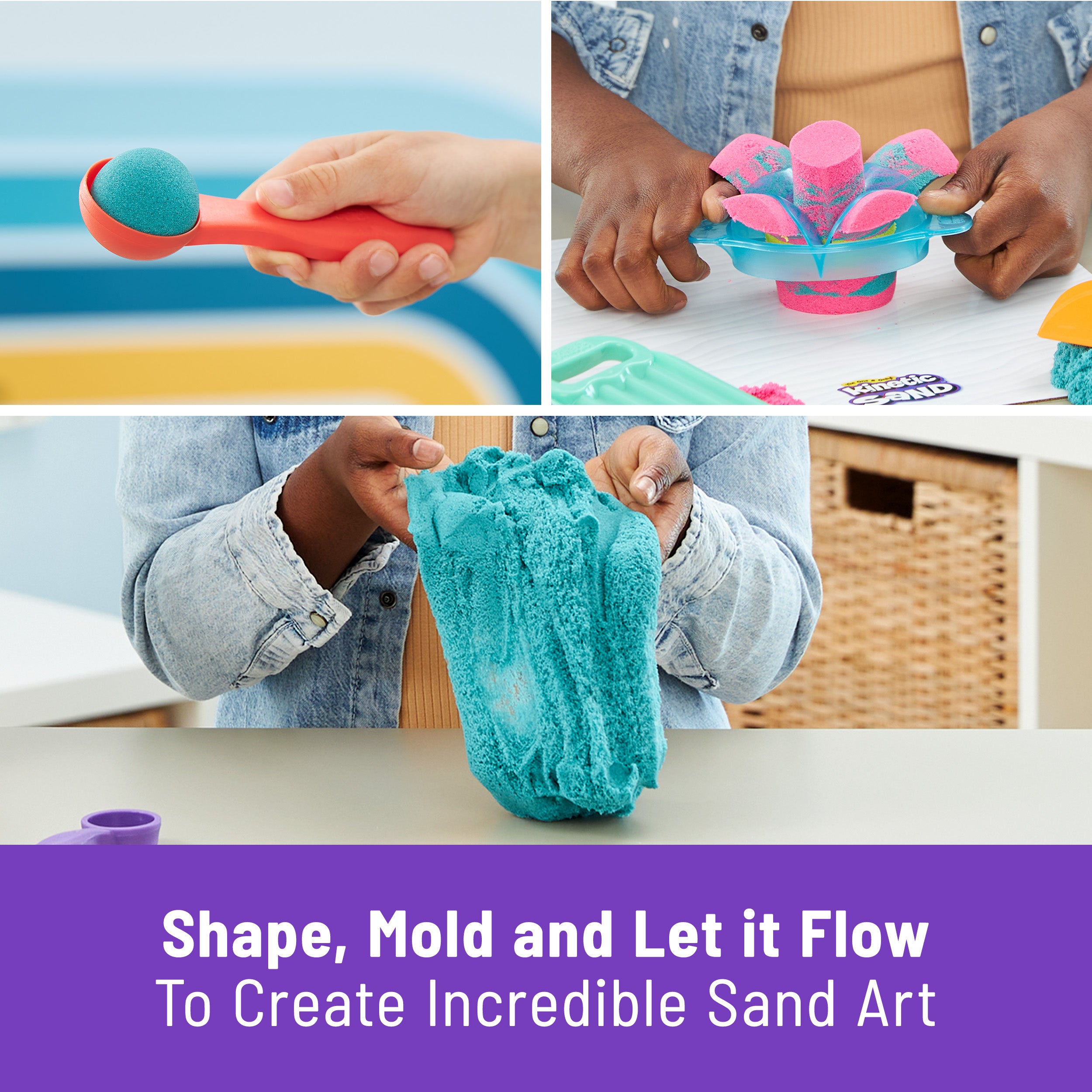 Kinetic Sand, Ultimate Sandisfying Set with 2lbs Play Sand Pink, Yellow & Teal, 10 Tools & Molds, Sensory Toys for Kids Ages 7 and up