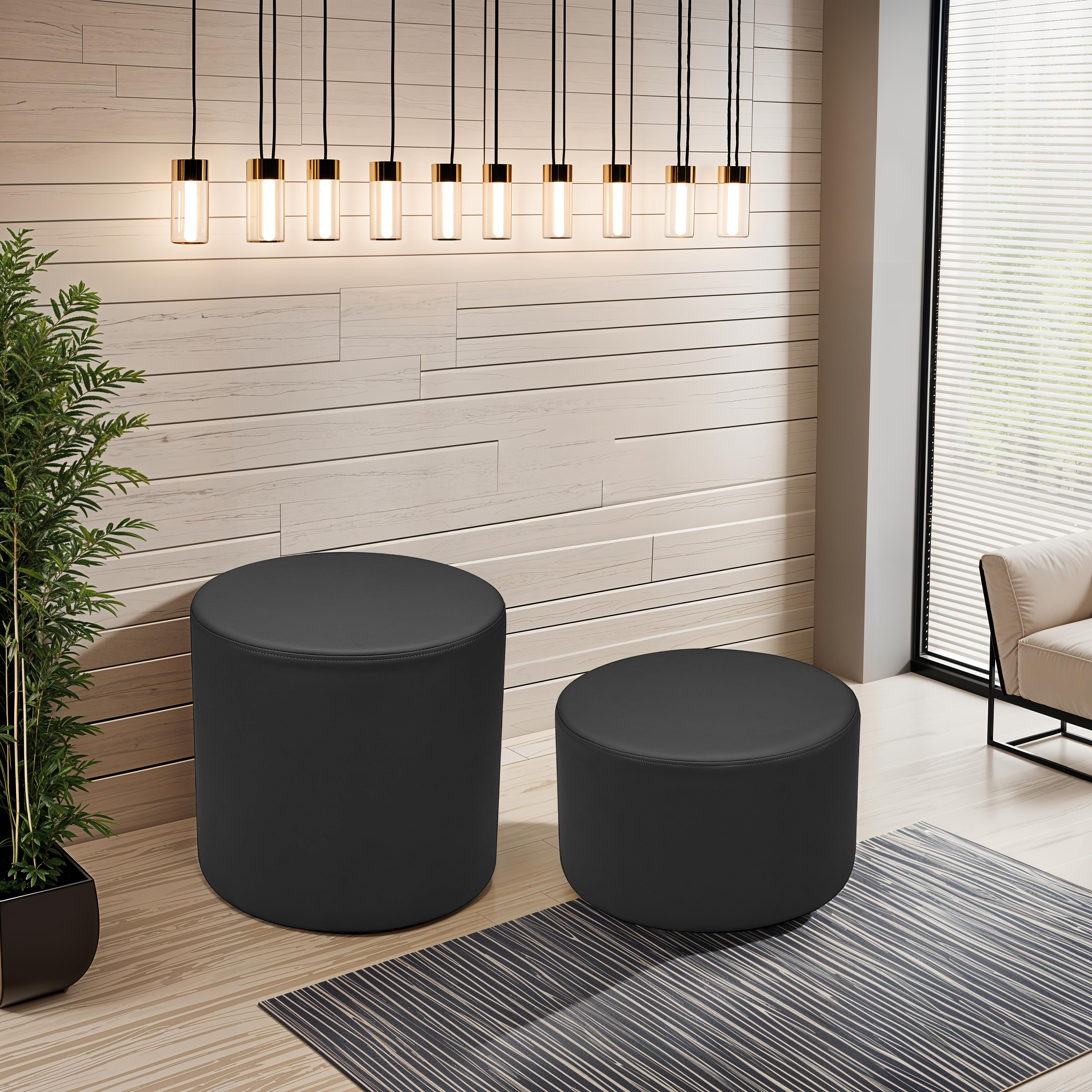 Pro Series Upholstered Round Ottoman 12" Height - Black