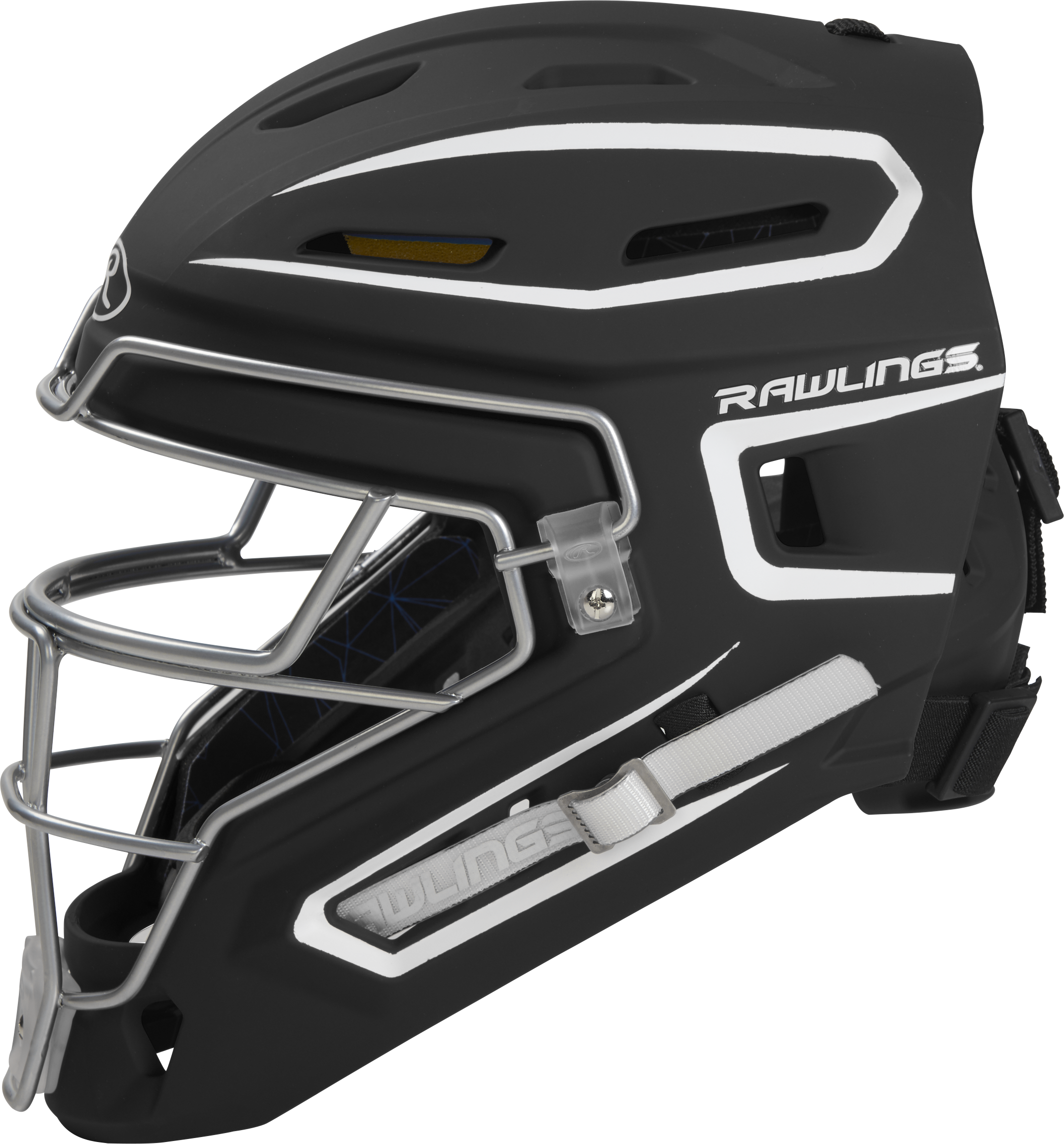 Rawlings Mach Matte 2-Tone Hockey Style Senior Catchers Helmet - Black/White