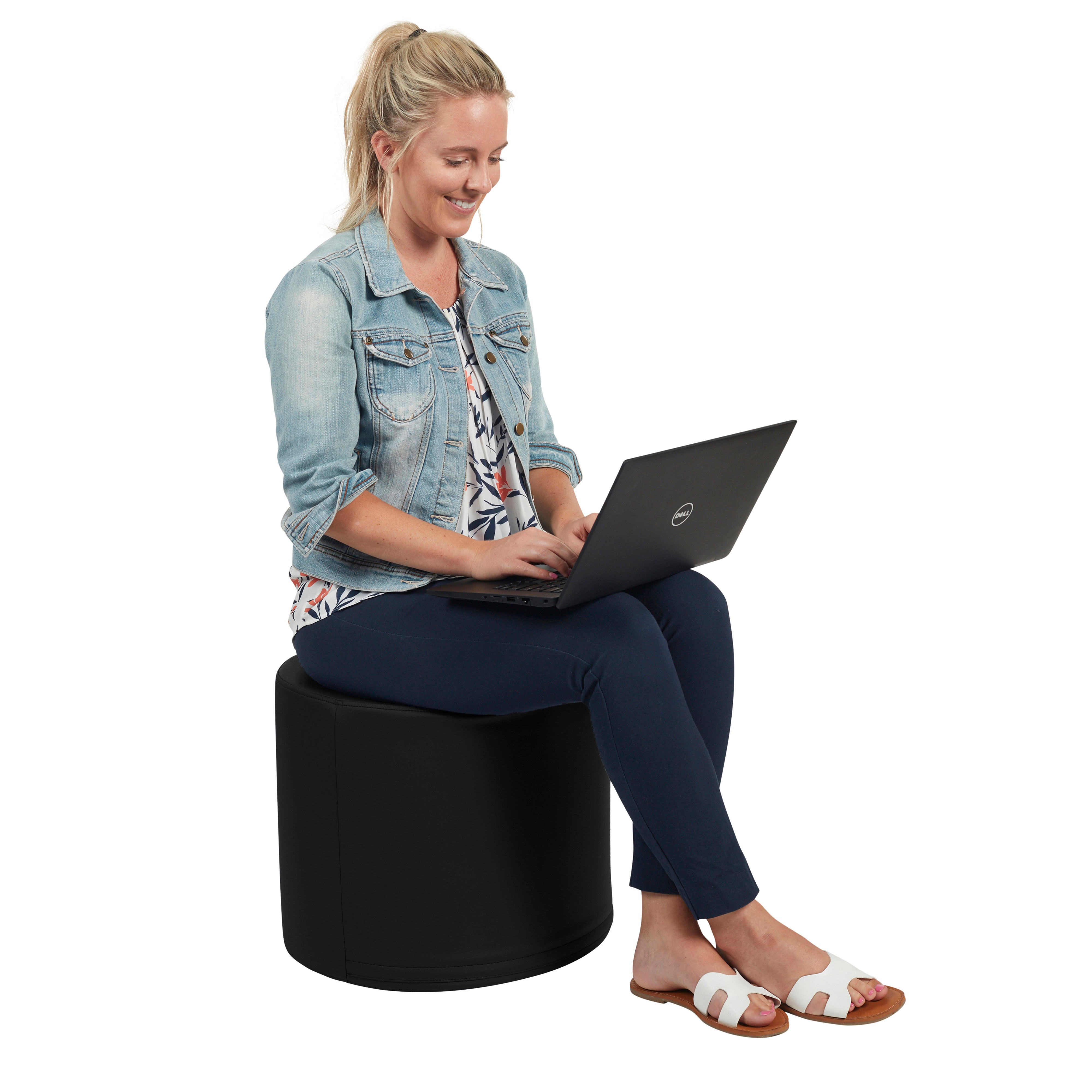 SoftScape 18" Round Ottoman 16" Height, 2-Piece - Black/Dark Gray