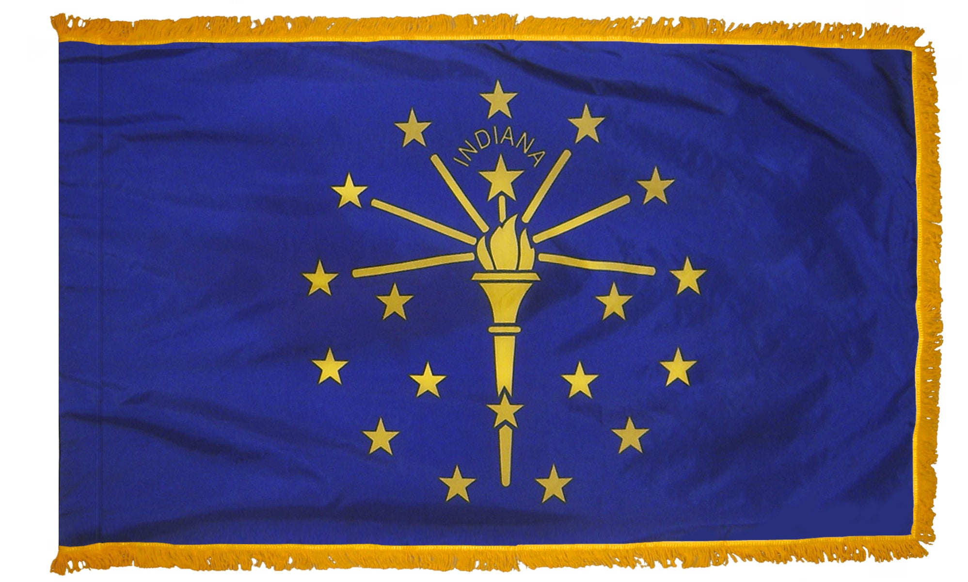 Indiana State Flag 4x6 ft. Nylon with Pole Sleeve and Gold Fringe for Parades, and Indoor Display