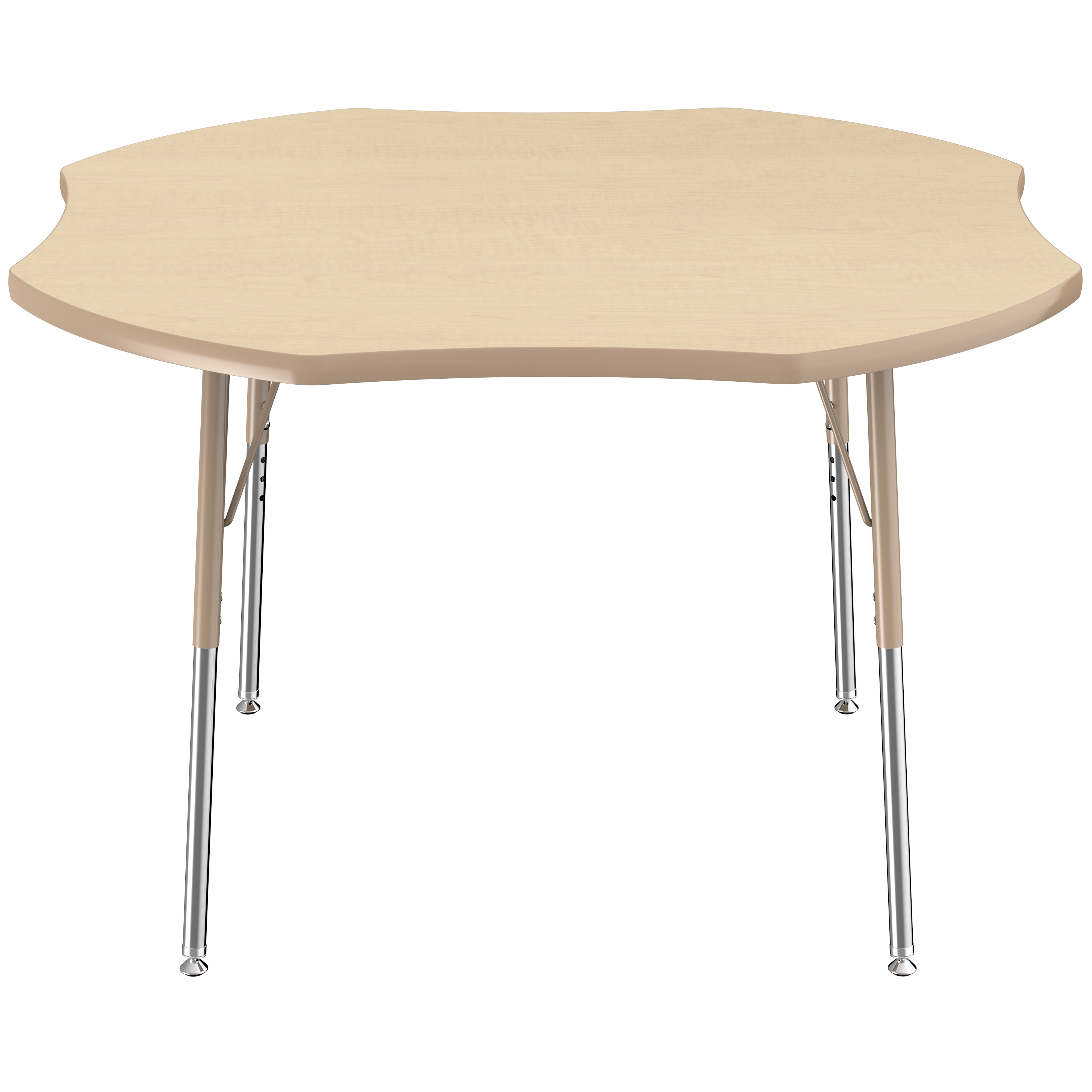 48" x 48" Clover T-Molding Activity Table with Adjustable Standard Swivel Glide Legs - Maple/Sand