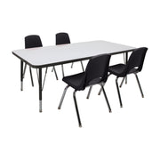 30" x 60" Rectangle Dry-Erase Activity Table with Standard Legs and 14" Stack Chairs with Swivel Glides, 5-Piece Set - Whiteboard/Black