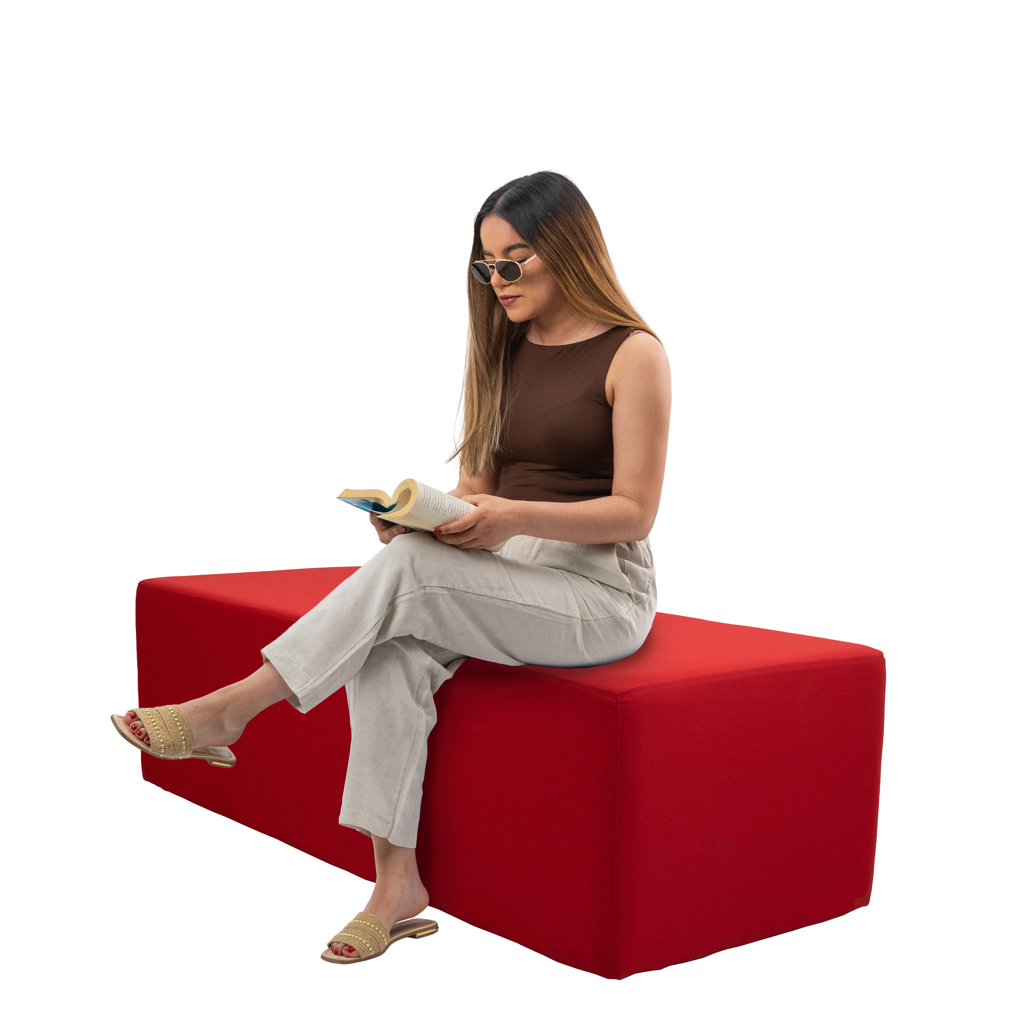 Outdoor 24" x 60" Rectangle Ottoman with Sunbrella®, 18" H - Canvas Jockey Red