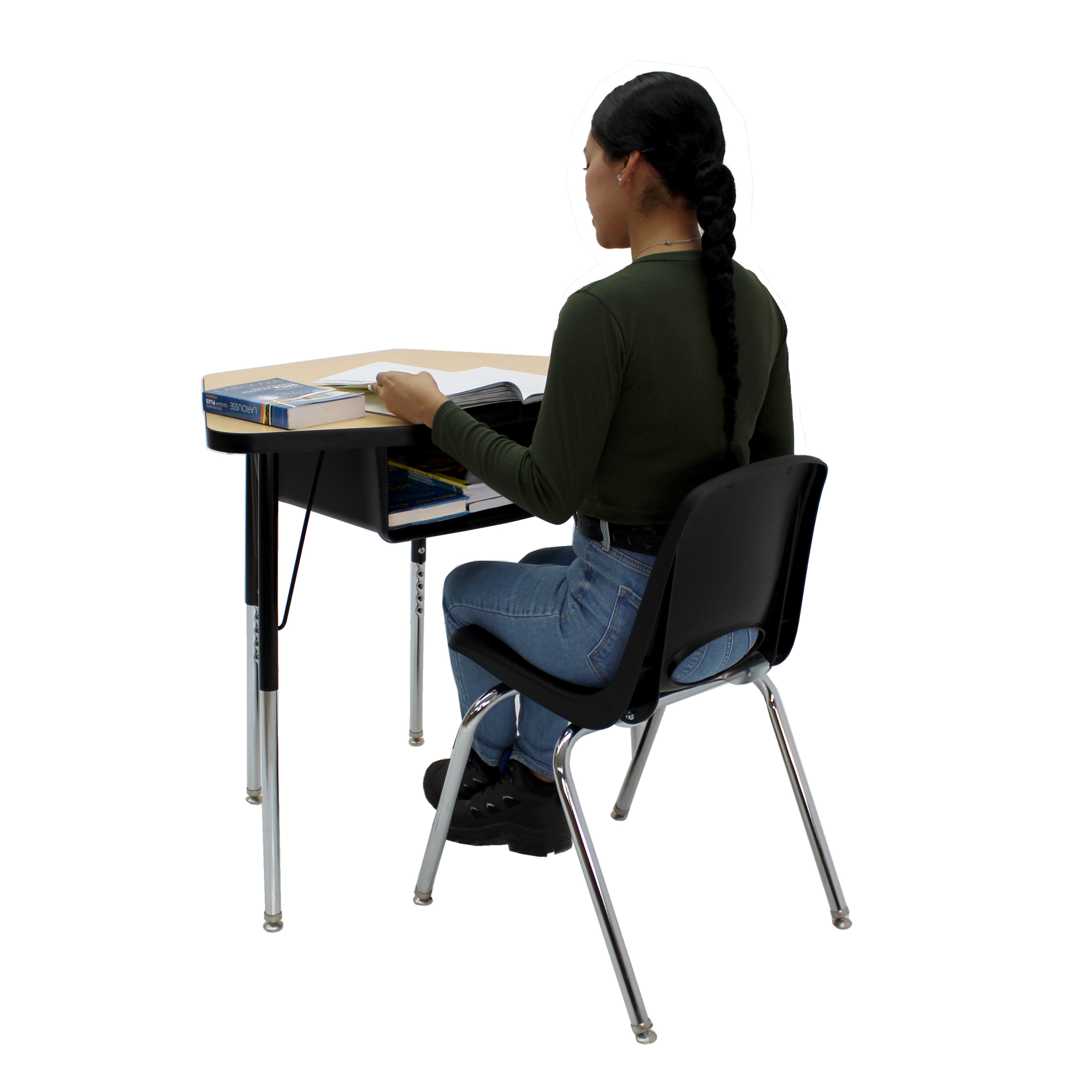 24" x 36" Petal Book Box Desk with Adjustable Standard Legs and 14" Stack Chair with Swivel Glides, 2-Piece/4-Piece Set - Maple/Black