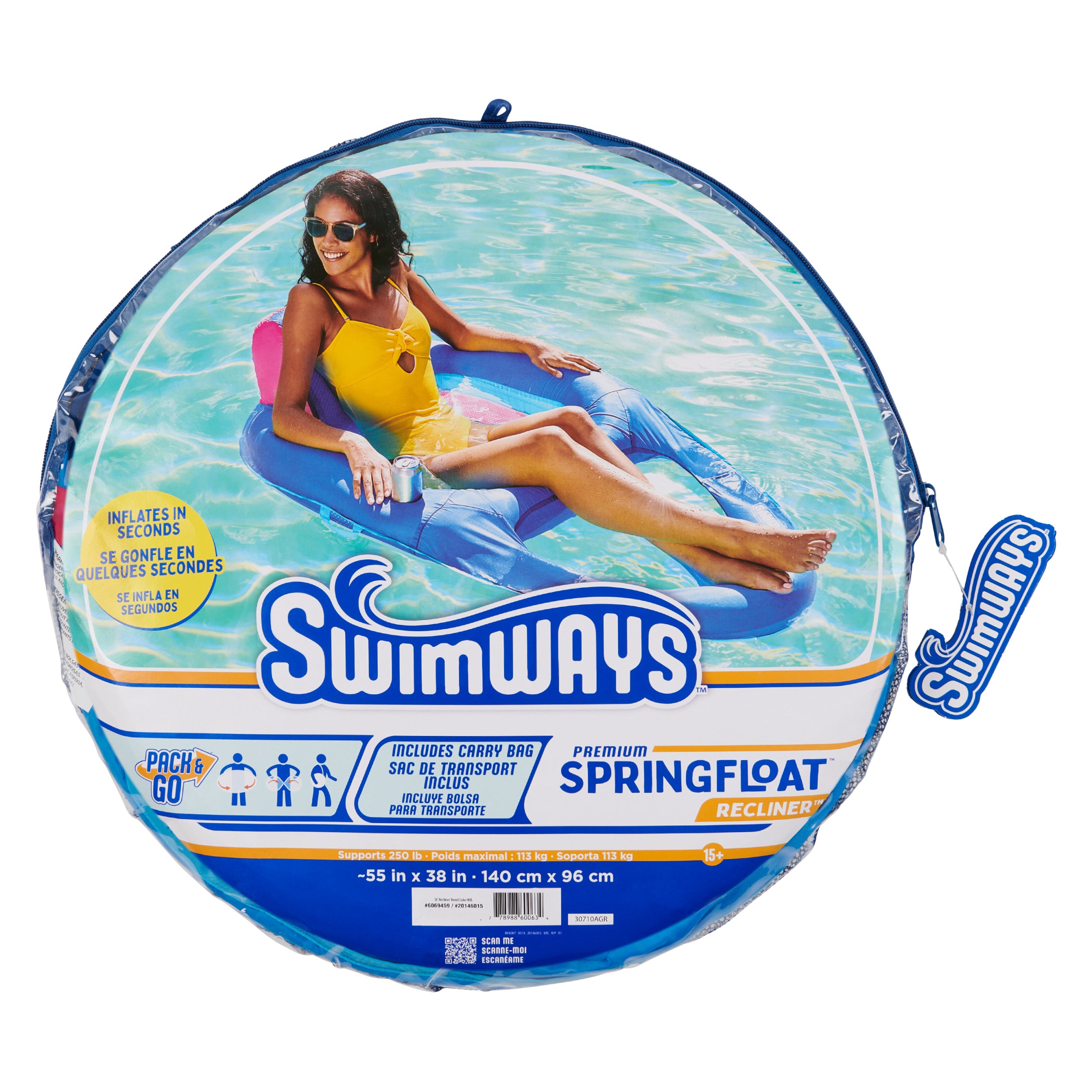 SwimWays Spring Float Premium Recliner Pool Lounger with Hyper-Flate Valve, Inflatable Pool Float