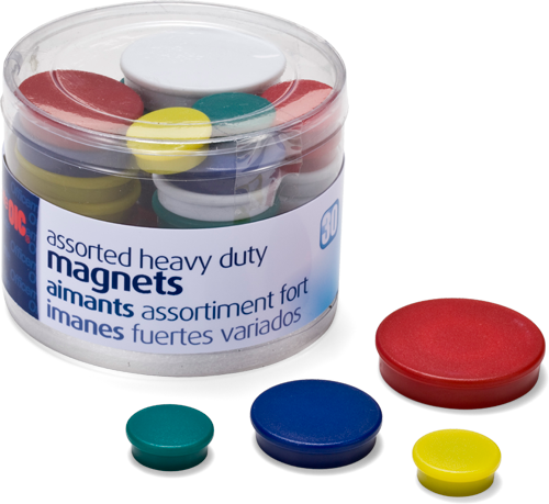 Magnets, Heavy Duty Euro Style, Assorted Colors and Sizes, 30/Tub