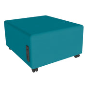 Pro Series Upholstered Square Mobile Ottoman with Tech Panel - Teal