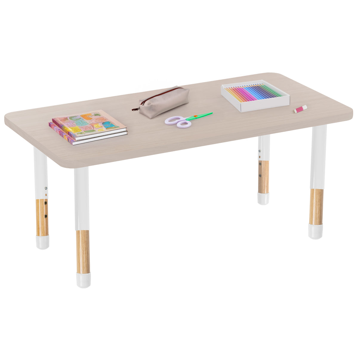24" x 48" Rectangle Thermofused Activity Table with Adjustable Chunky Wood Legs - Asian Sand/White/Natural