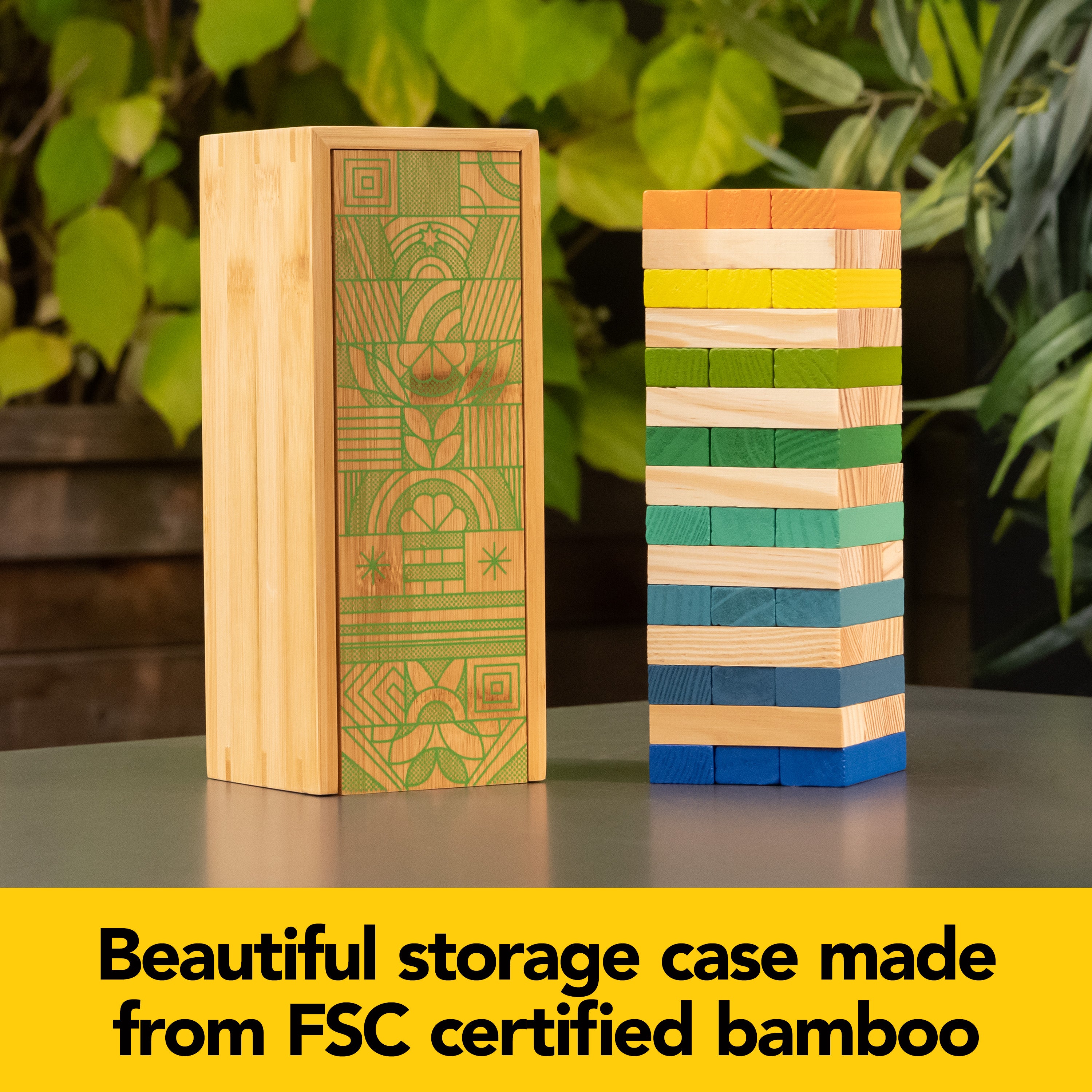 Mindful Classics, Jumbling Tower Sustainable Wooden Blocks Tumbling Toppling Bamboo Wood Party Stacking Game, for Adults and Kids Ages 8 and up